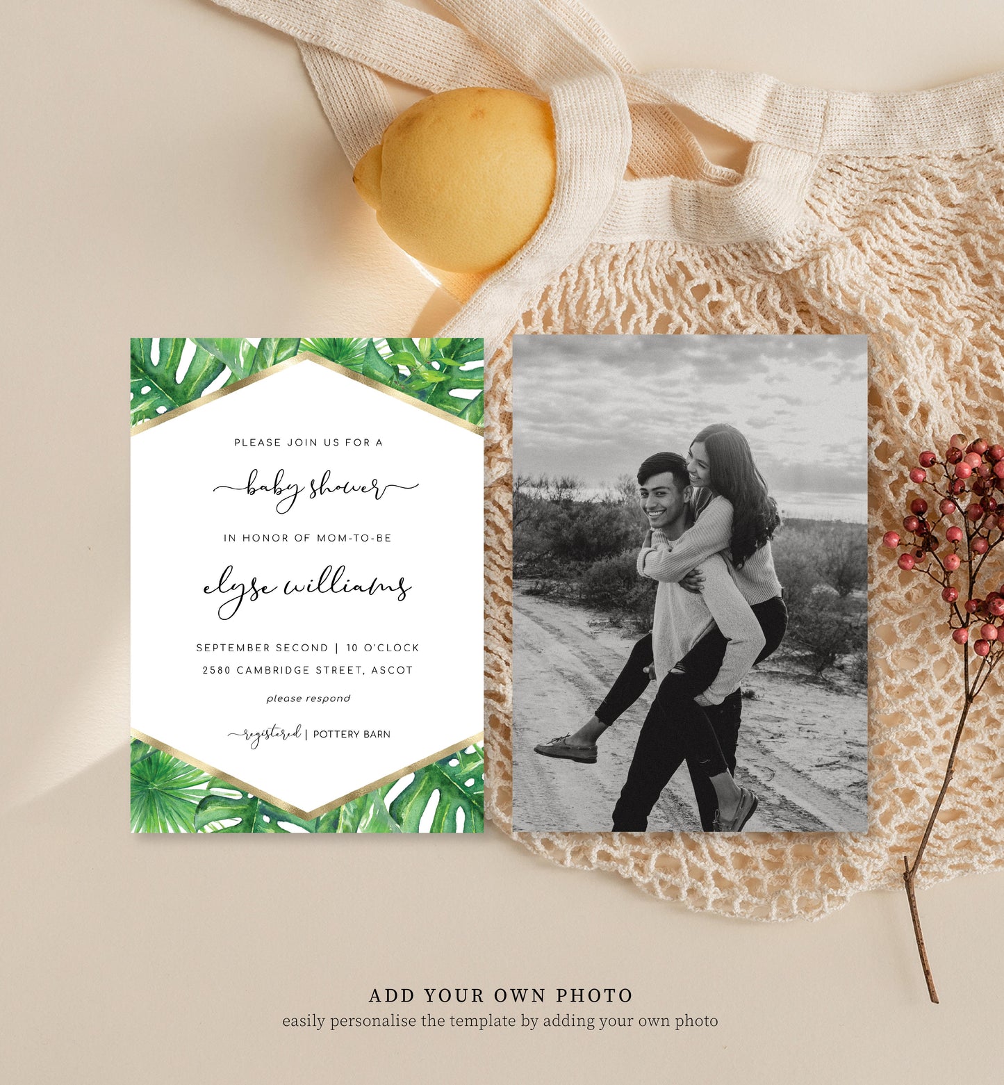Aloha Palm Green | Printable Baby Shower Invitation Suite Template