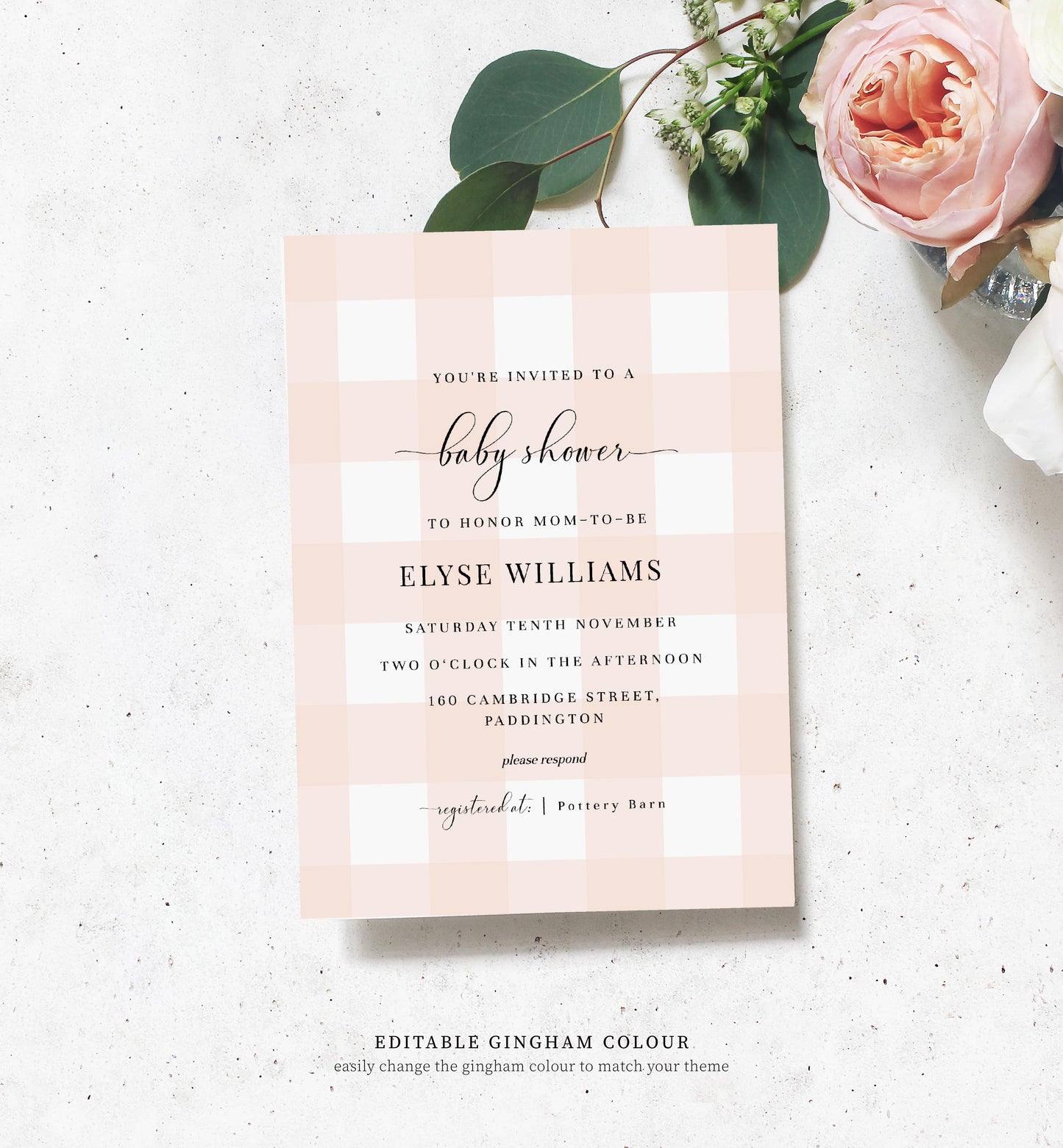 Gingham Blue | Printable Baby Shower Invitation Suite - Black Bow Studio