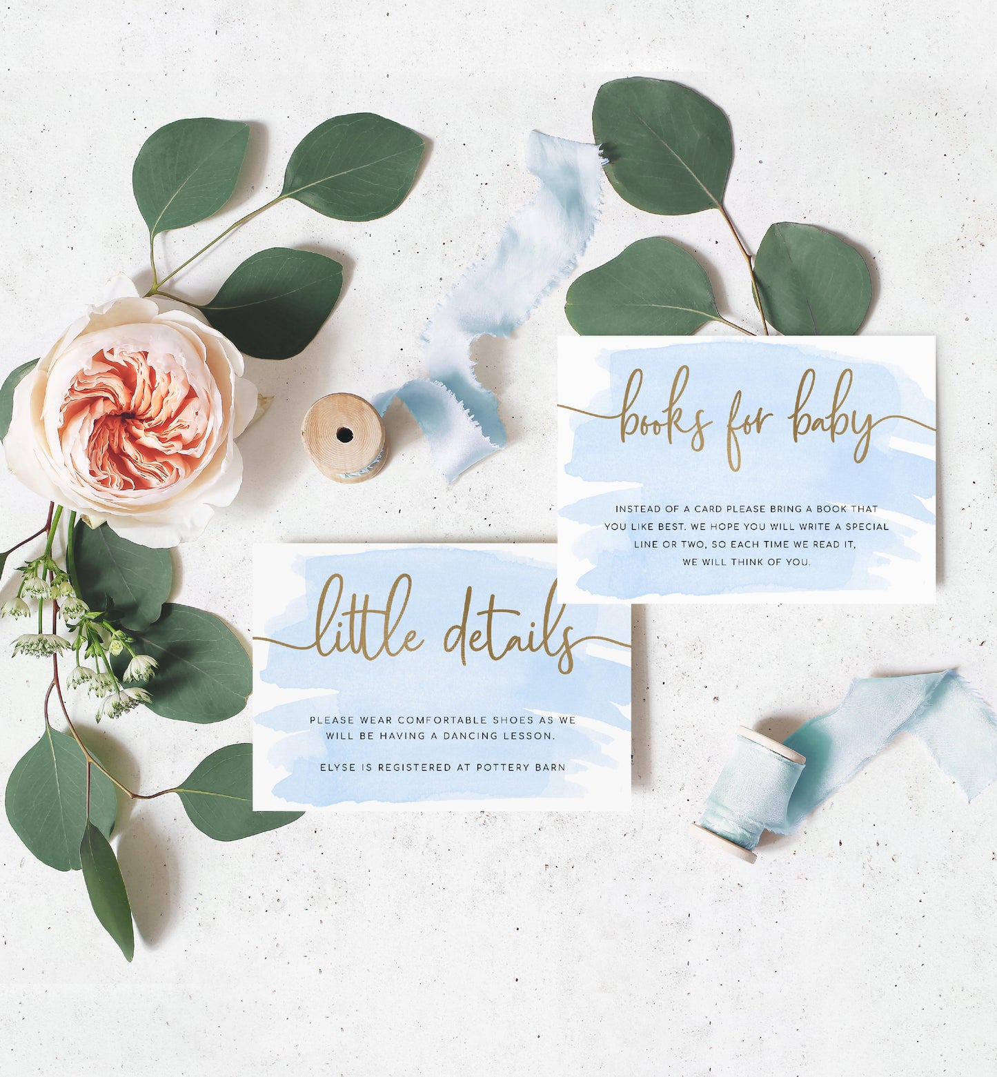 Watercolour Blue | Printable Baby Shower Invitation Suite - Black Bow Studio