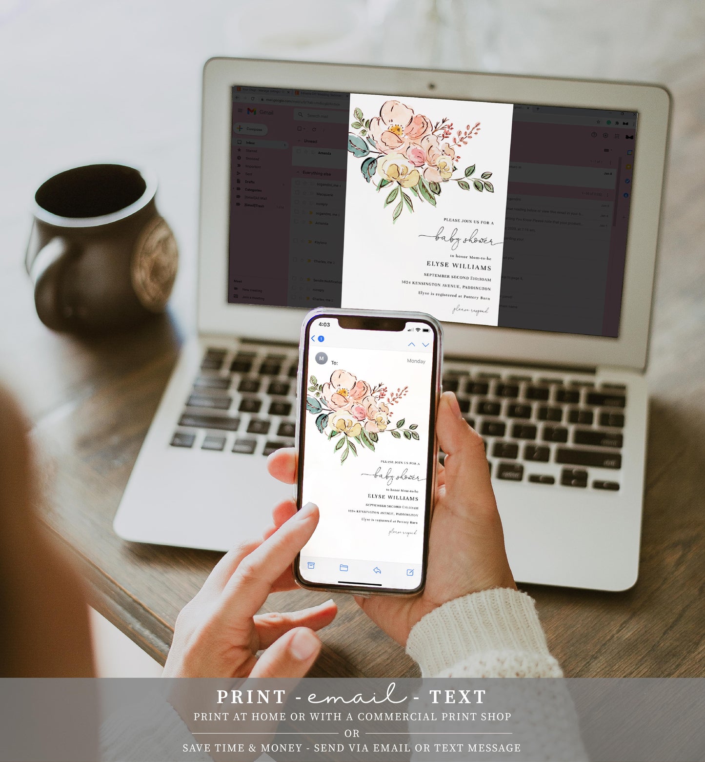 Cambridge Floral Multi | Printable Baby Shower Invitation Suite Template - Black Bow Studio