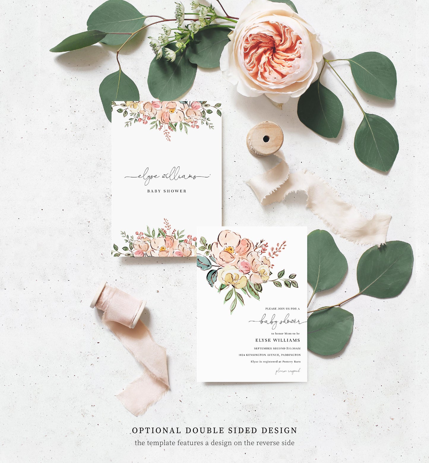 Cambridge Floral Multi | Printable Baby Shower Invitation Suite Template - Black Bow Studio