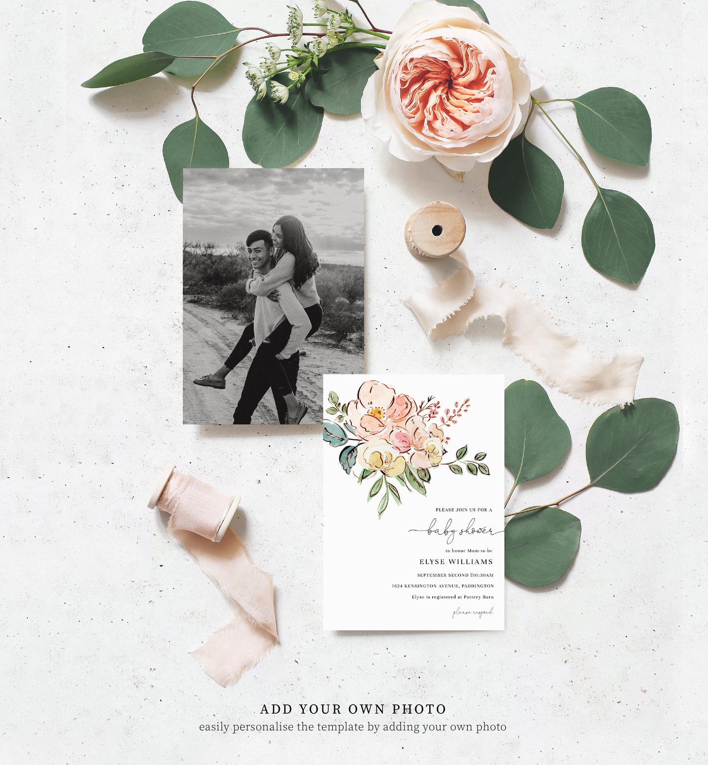 Cambridge Floral Multi | Printable Baby Shower Invitation Suite Template - Black Bow Studio
