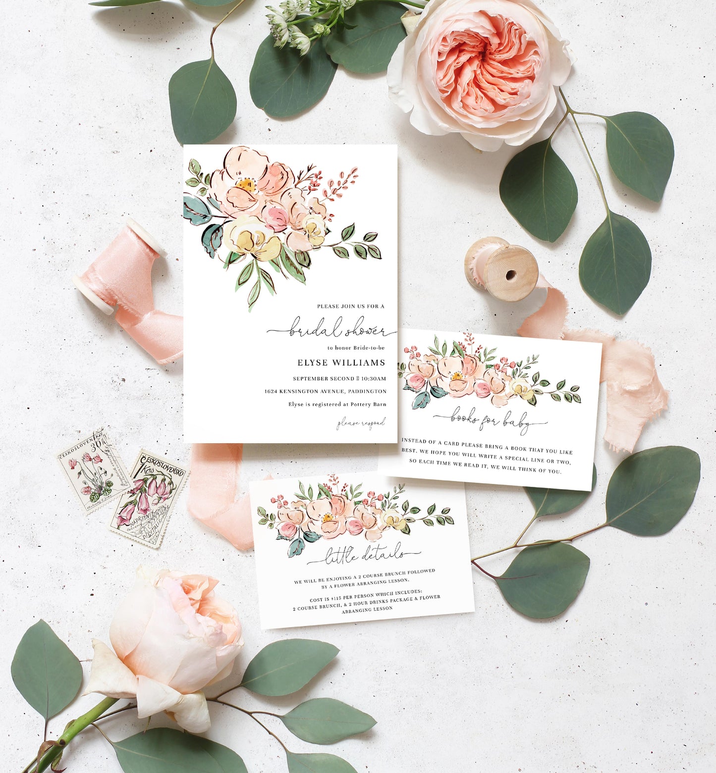 Cambridge Floral Multi | Printable Baby Shower Invitation Suite Template - Black Bow Studio