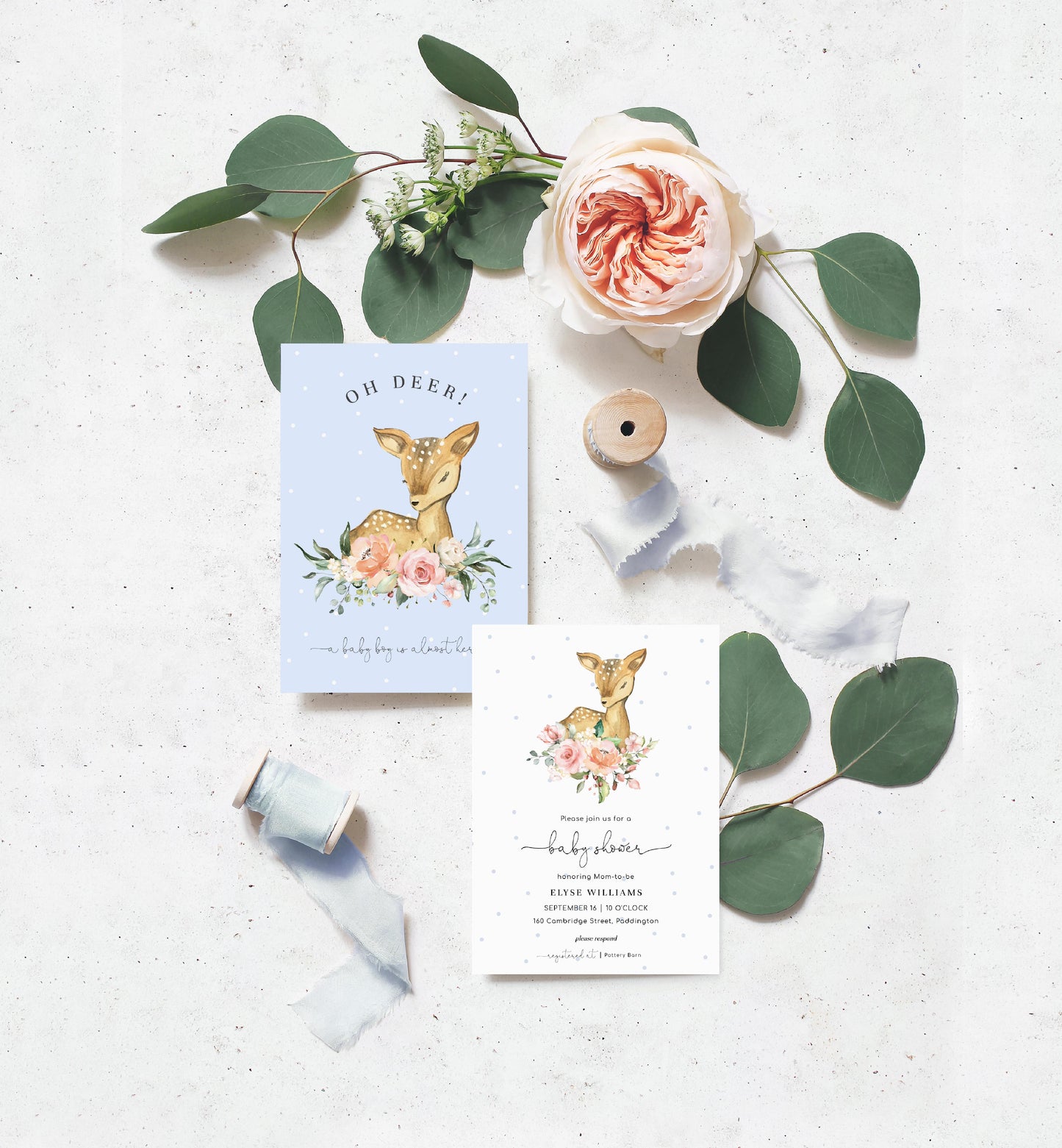 Oh Deer Blue | Baby Shower Invitation Suite - Black Bow Studio
