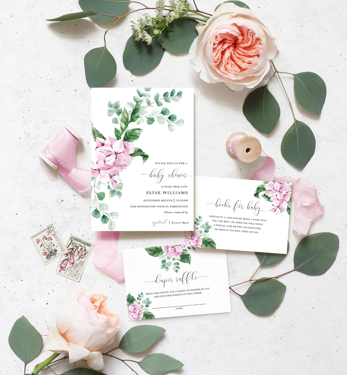 Ferras Blossom Pink | Printable Baby Shower Invitation Suite