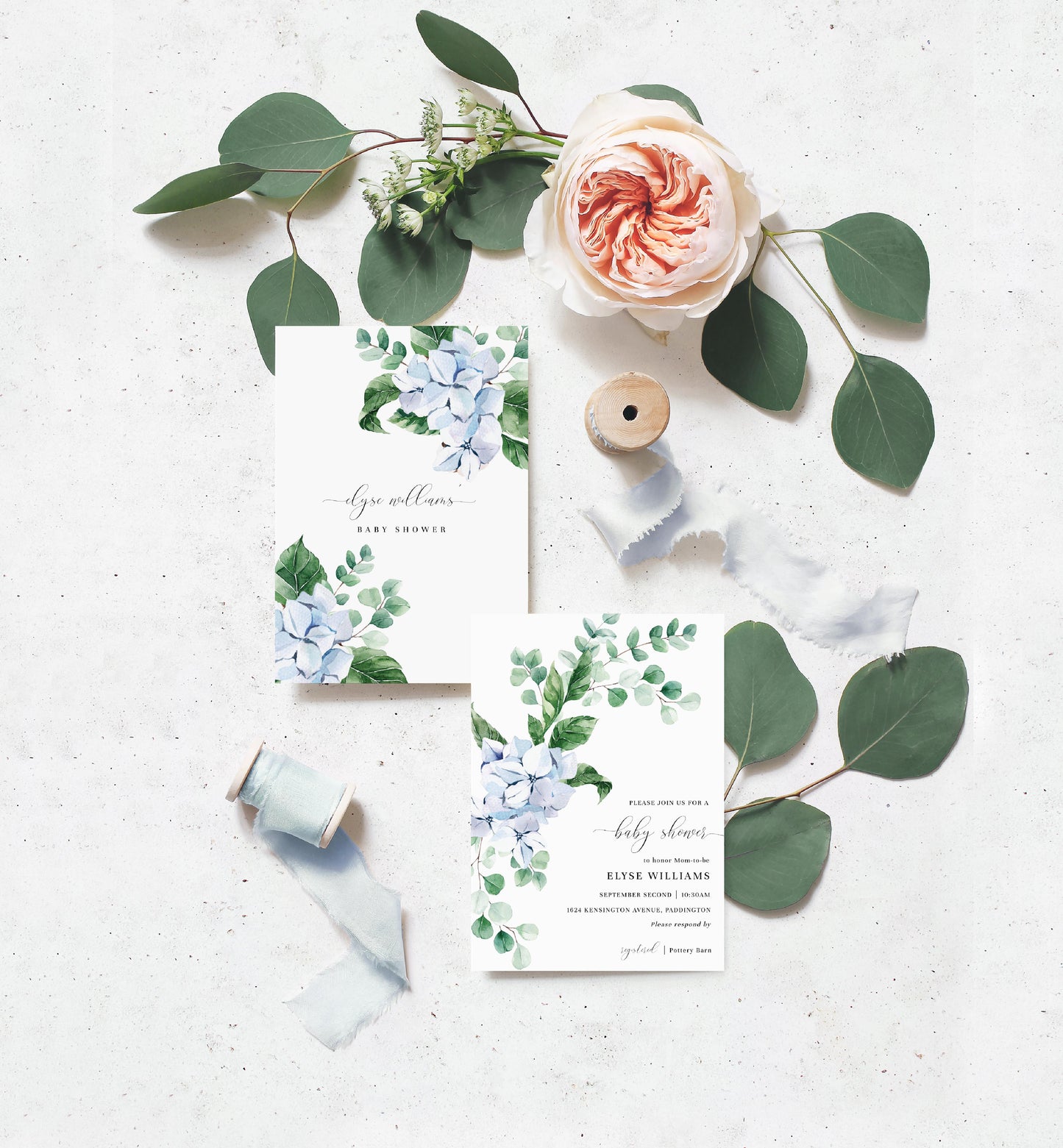 Ferras Blossom Blue | Printable Baby Shower Invitation Suite - Black Bow Studio