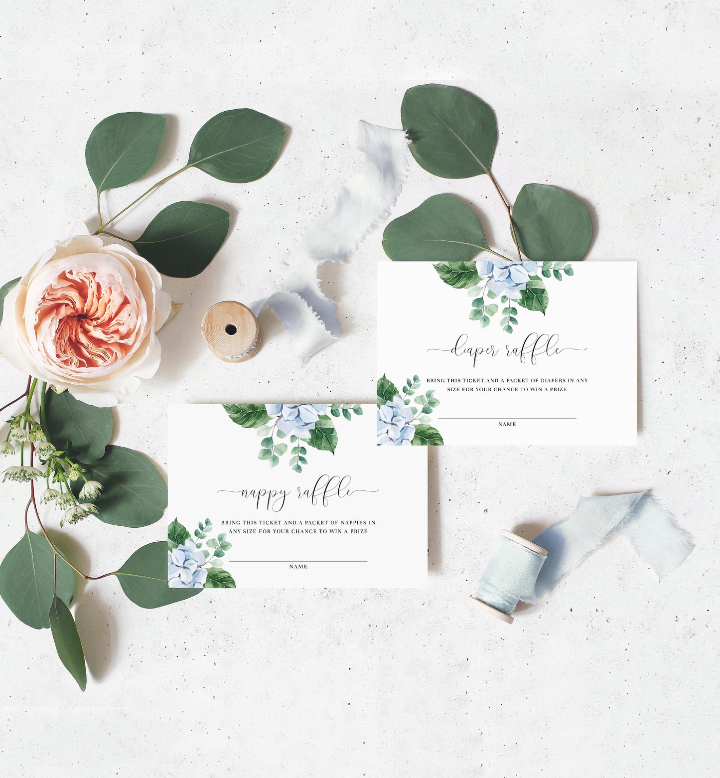 Ferras Blossom Blue | Printable Baby Shower Invitation Suite - Black Bow Studio