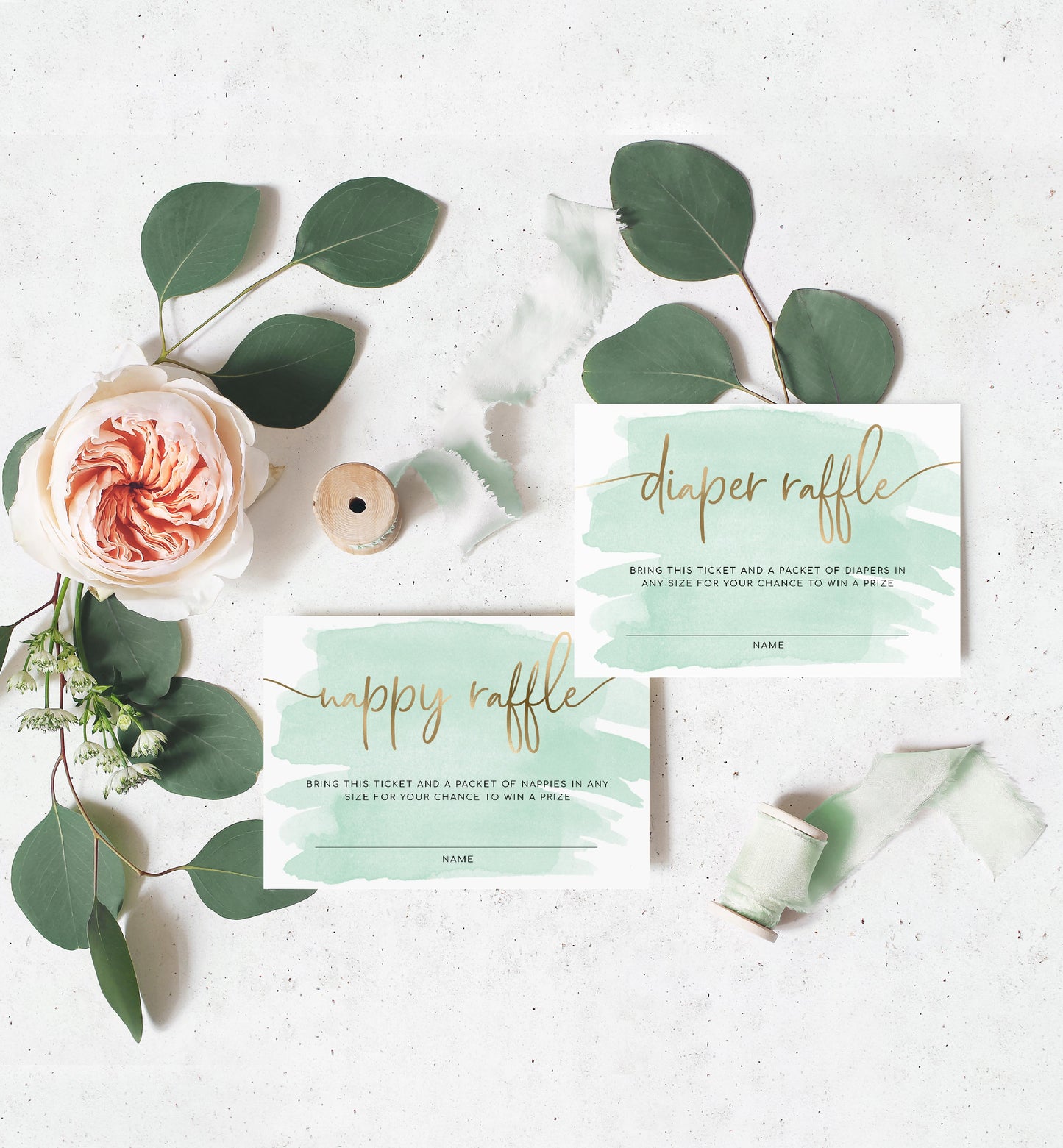 Watercolour Green | Printable Baby Shower Invitation Suite - Black Bow Studio