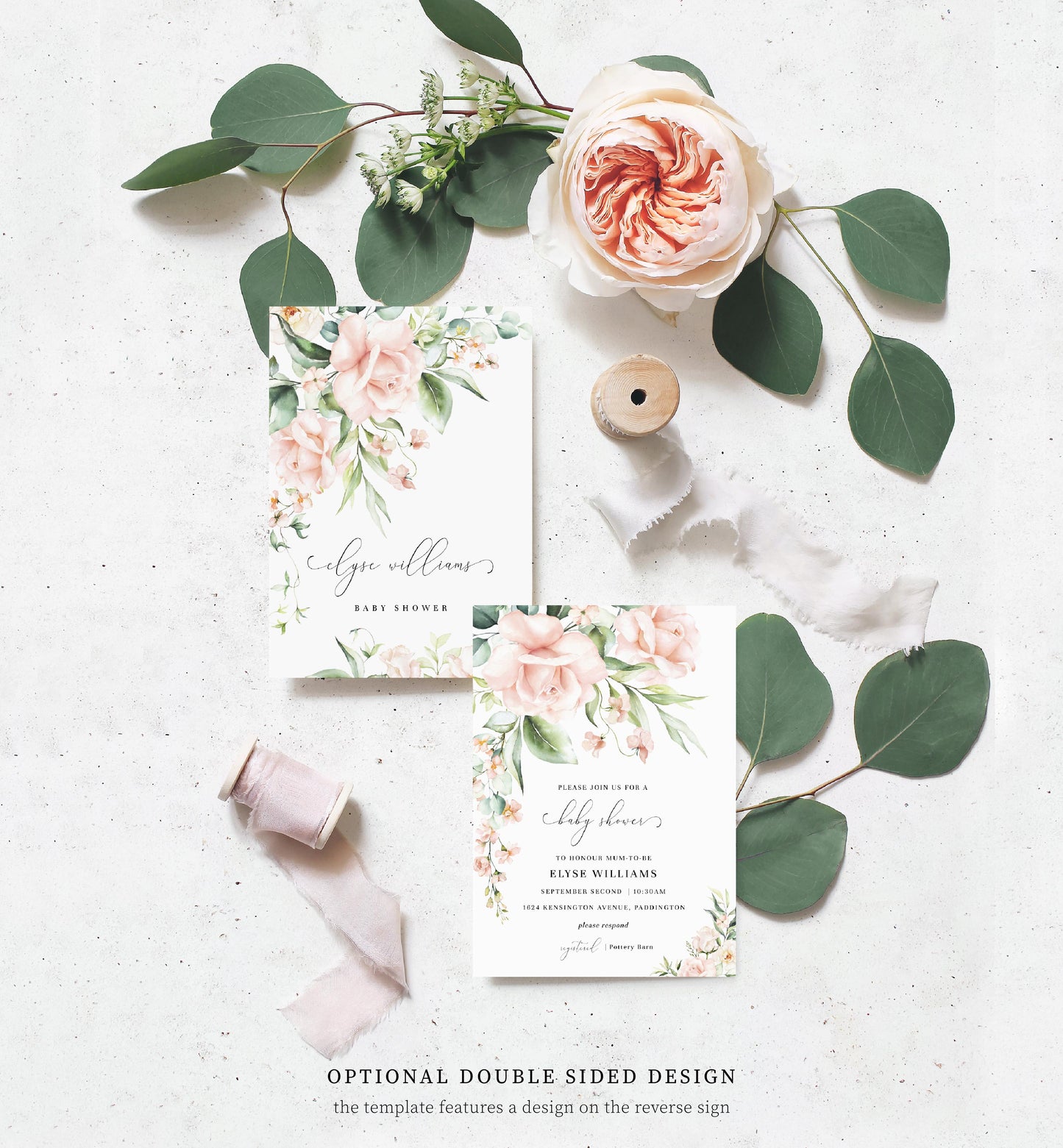 Pemberley Floral Pink | Printable Baby Shower Invitation Suite - Black Bow Studio