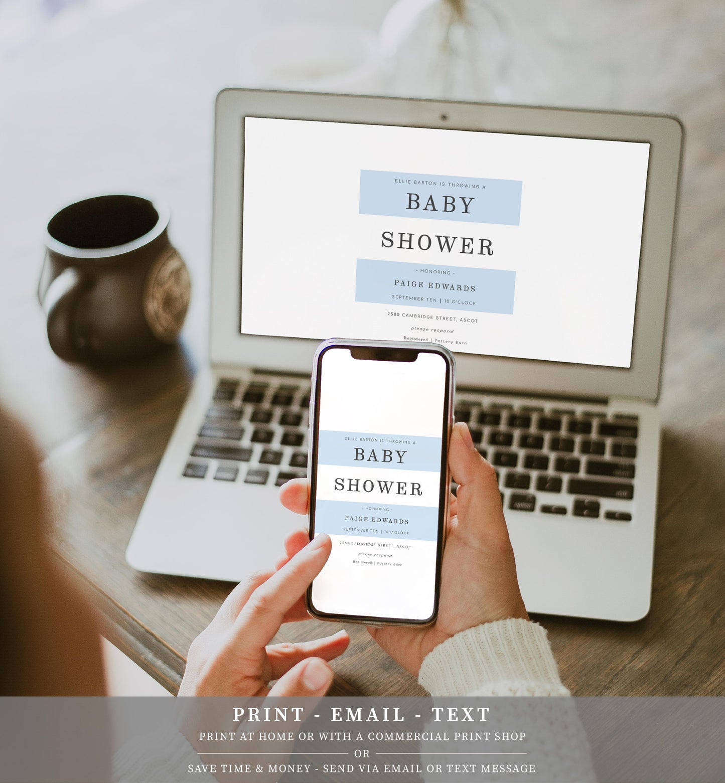Stripe Blue | Printable Baby Shower Invitation - Black Bow Studio
