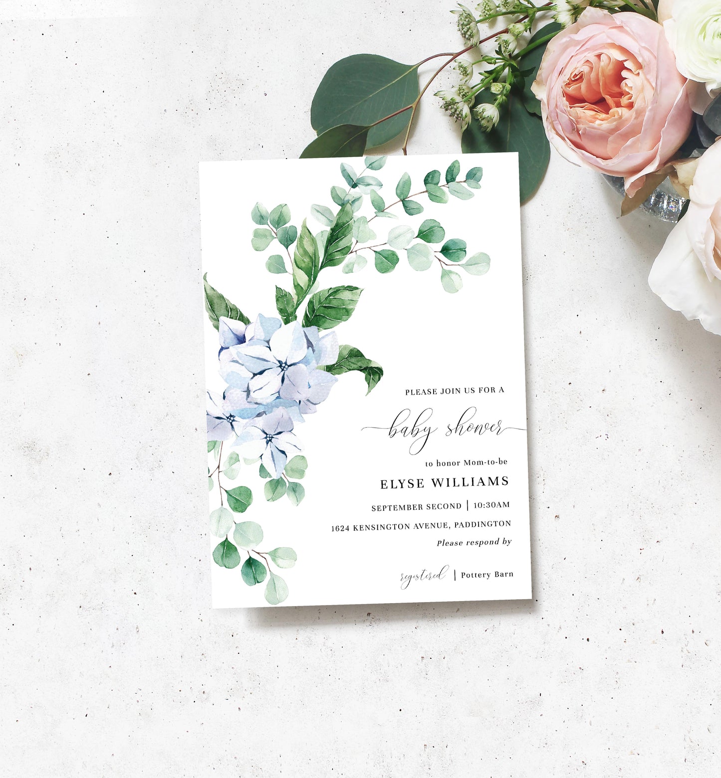 Ferras Blossom Blue | Printable Baby Shower Invitation Suite - Black Bow Studio