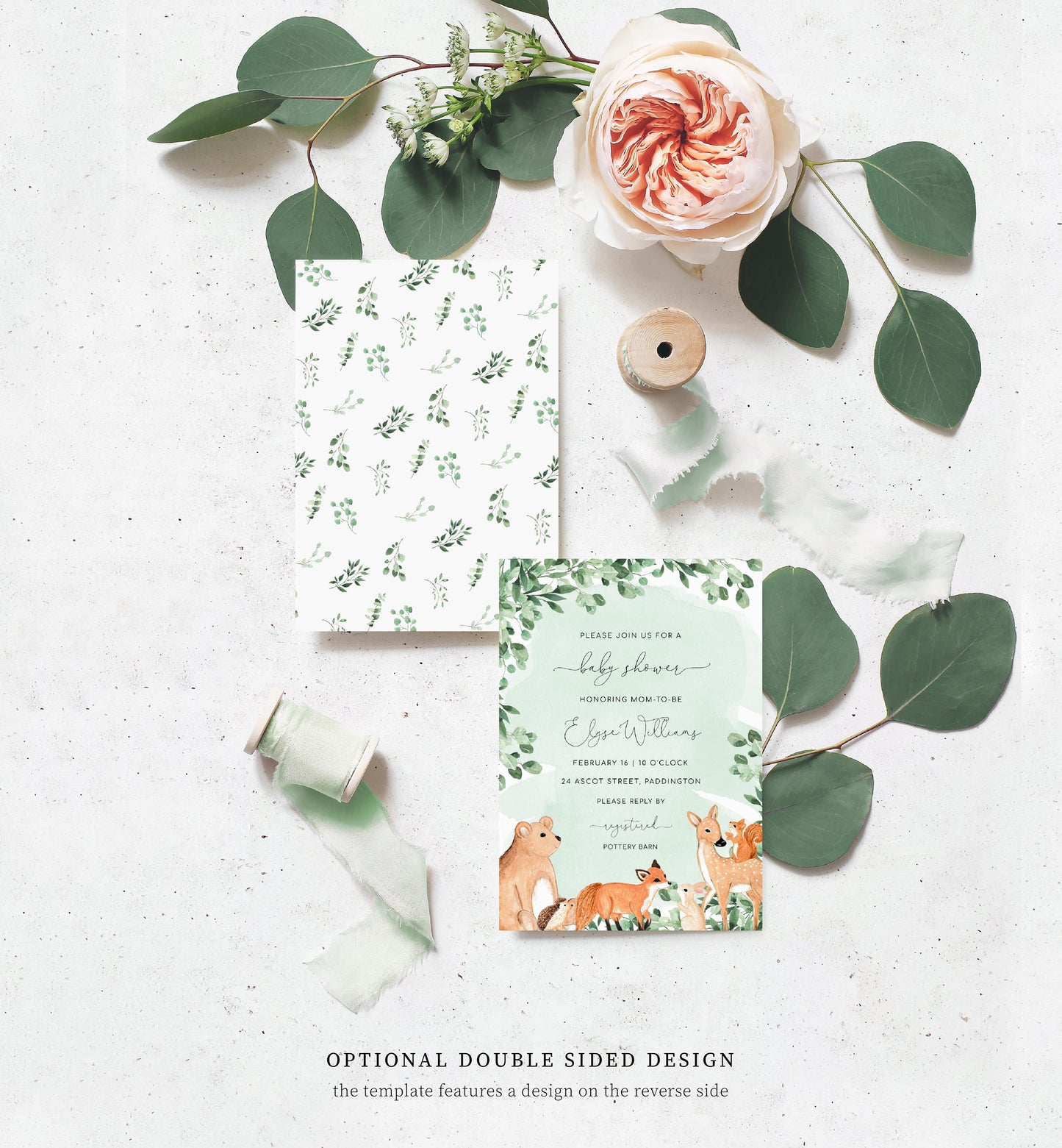 Woodland Animals Green | Printable Baby Shower Invitation Suite