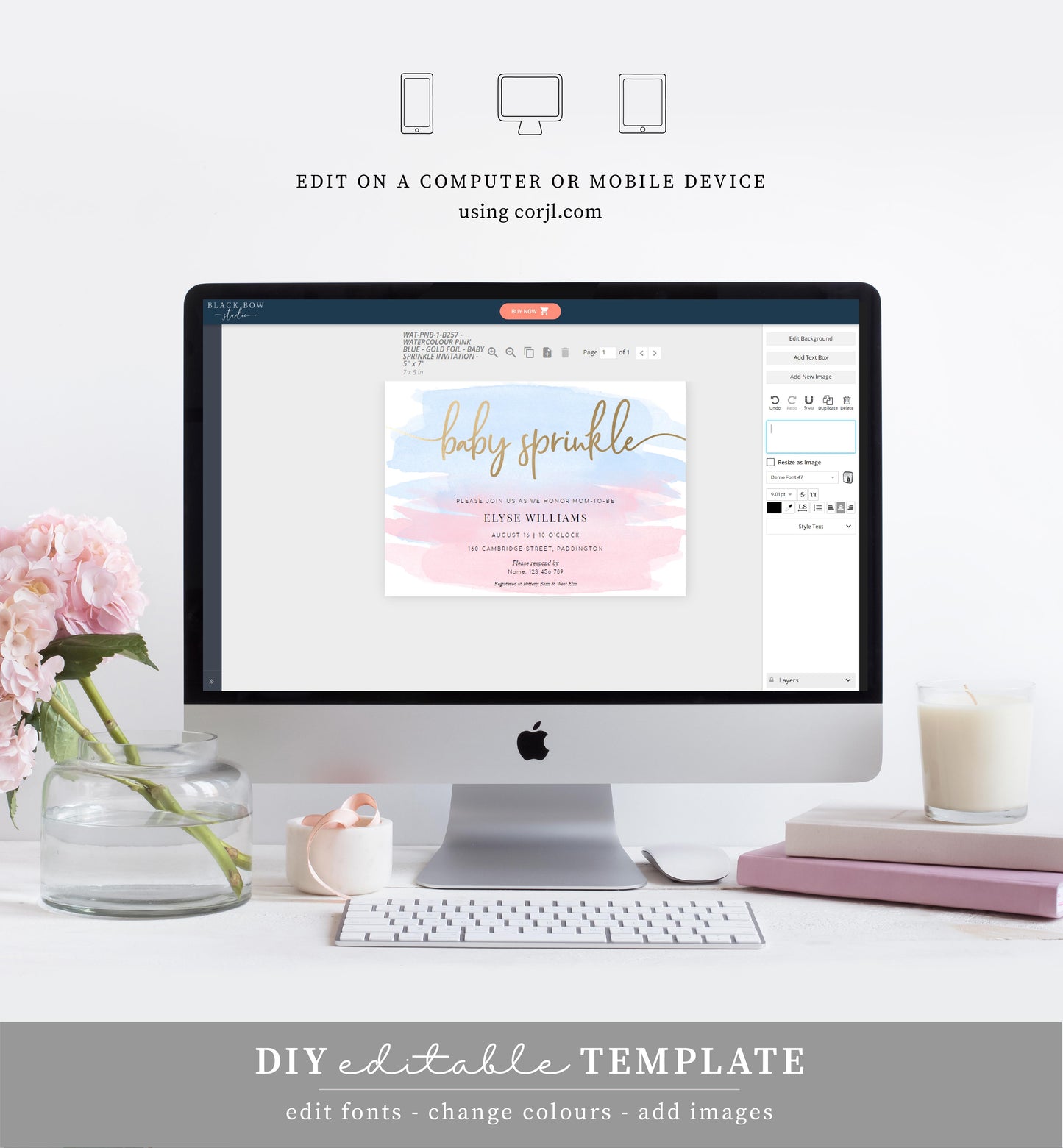 Watercolour Pink Blue | Printable Baby Sprinkle Invitation