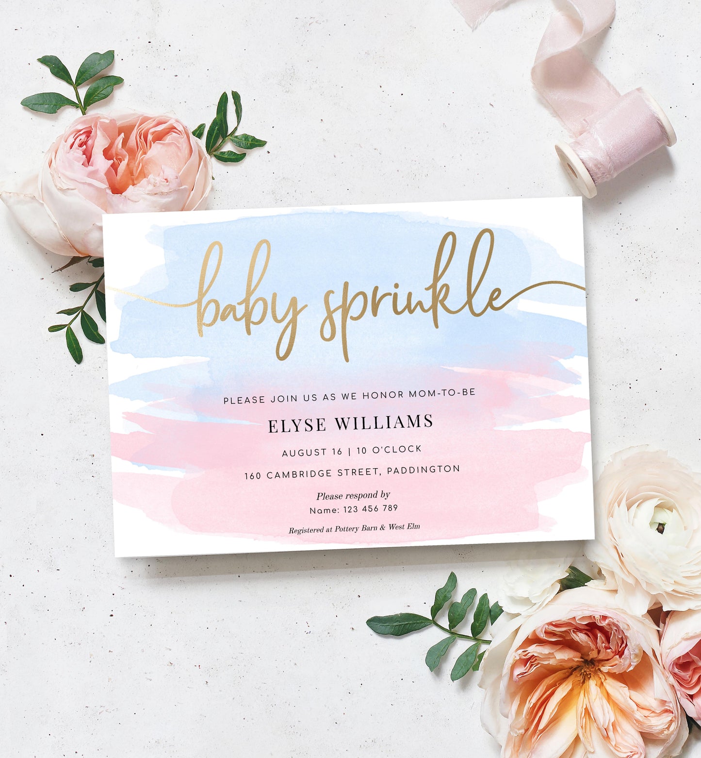 Watercolour Pink Blue | Printable Baby Sprinkle Invitation