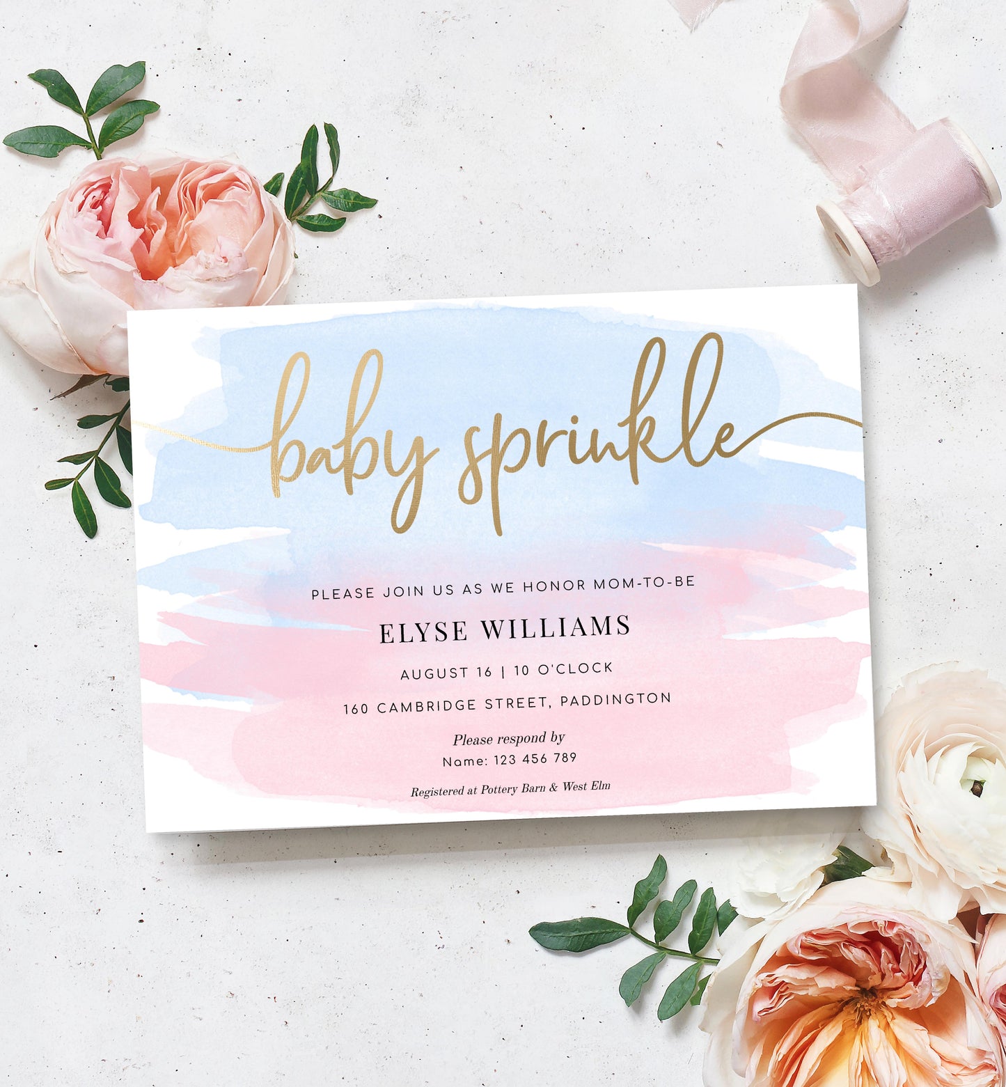 Watercolour Pink Blue | Printable Baby Sprinkle Invitation