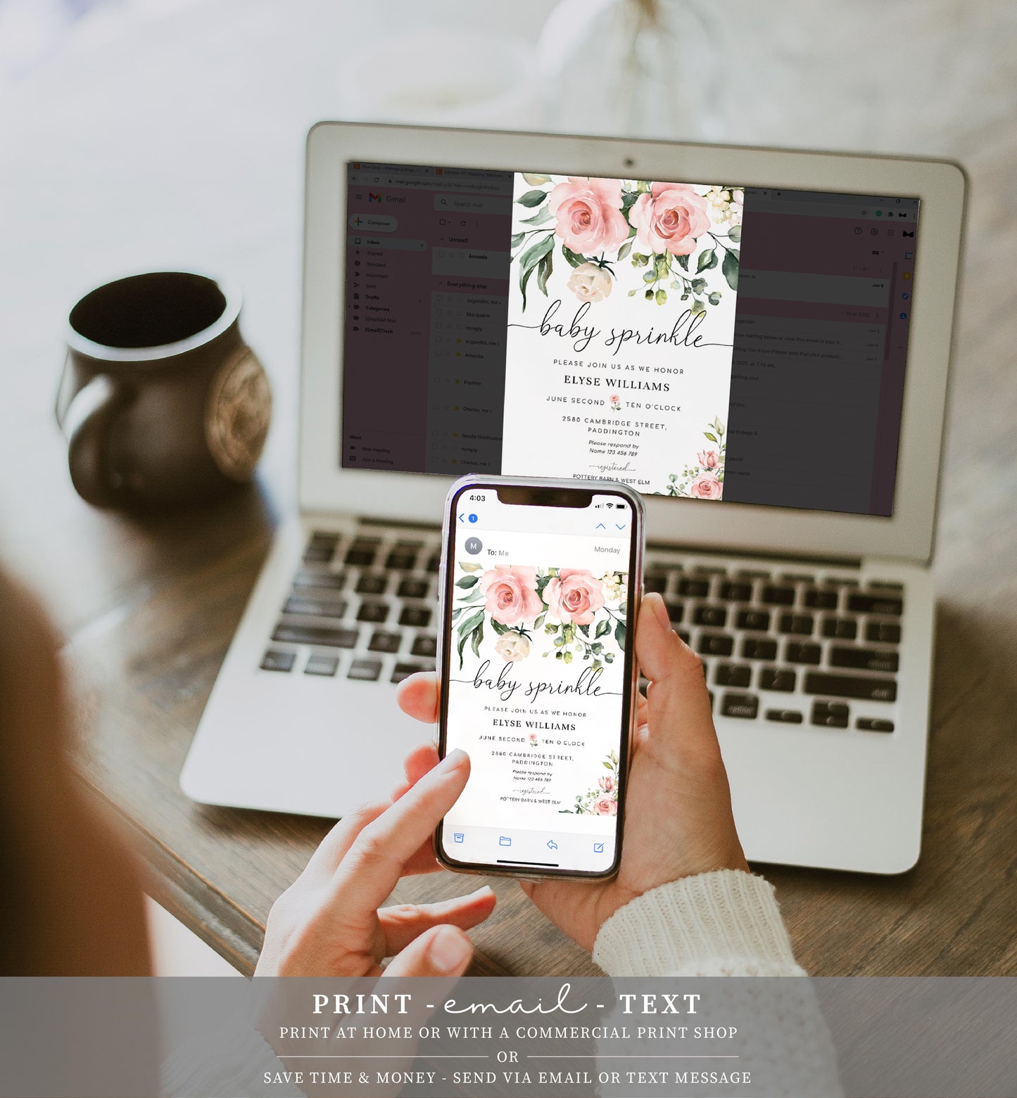 Darcy Floral Pink | Printable Baby Shower Invitation Template Suite