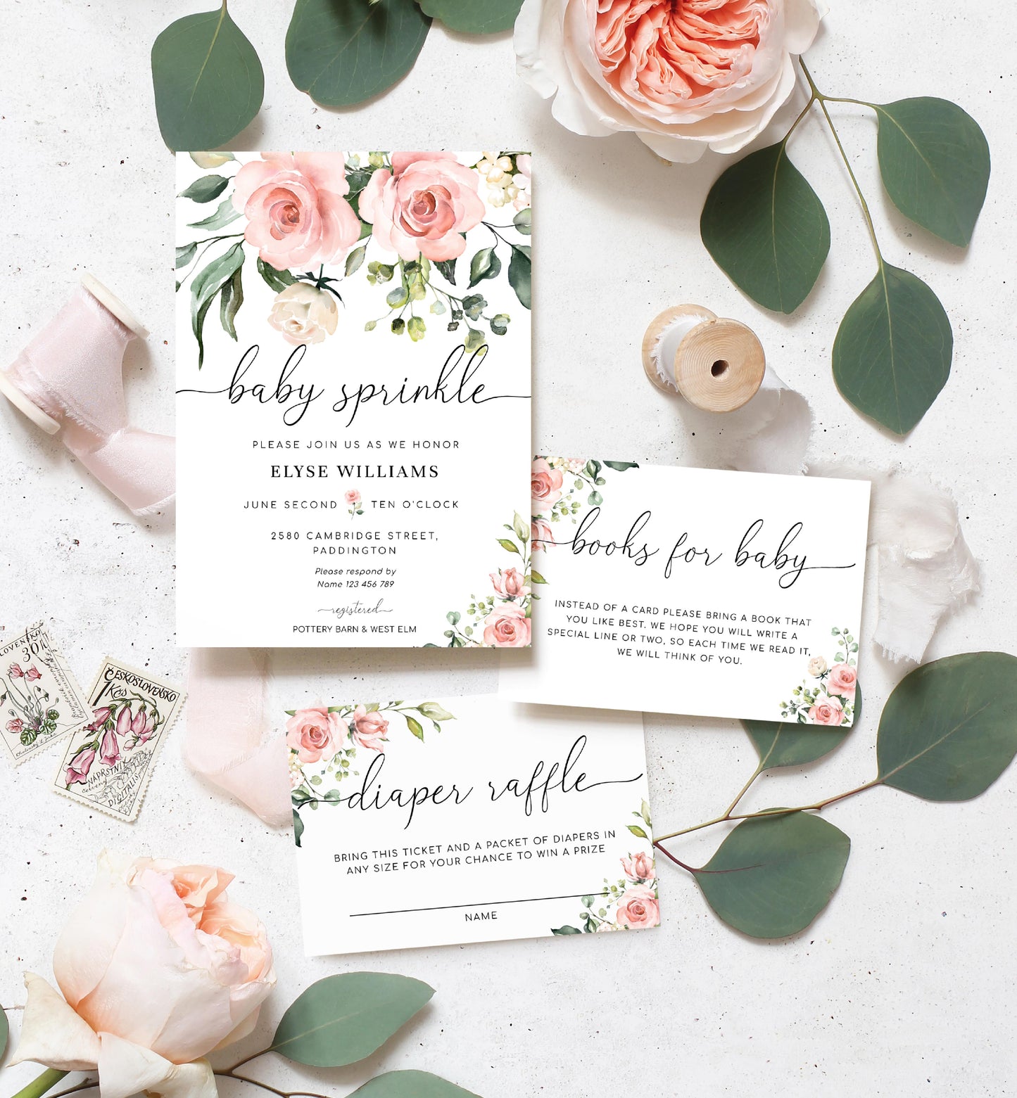 Darcy Floral Pink | Printable Baby Shower Invitation Template Suite