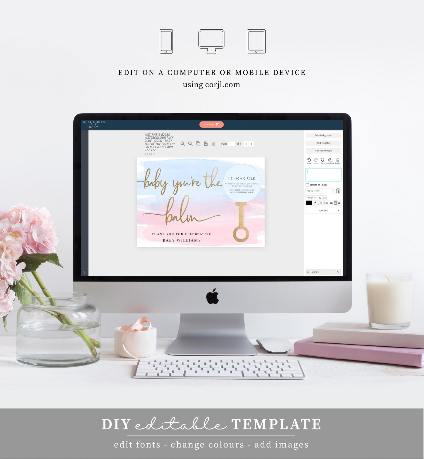 Watercolour Pink Blue | Printable Baby You're The Balm Favour Card