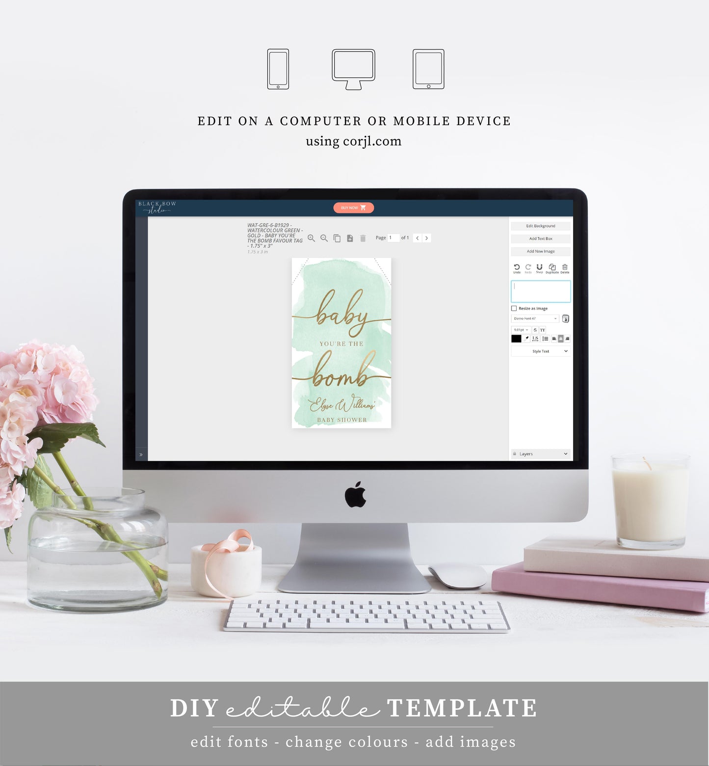 Watercolour Green | Printable Bath Bomb Favour Tags