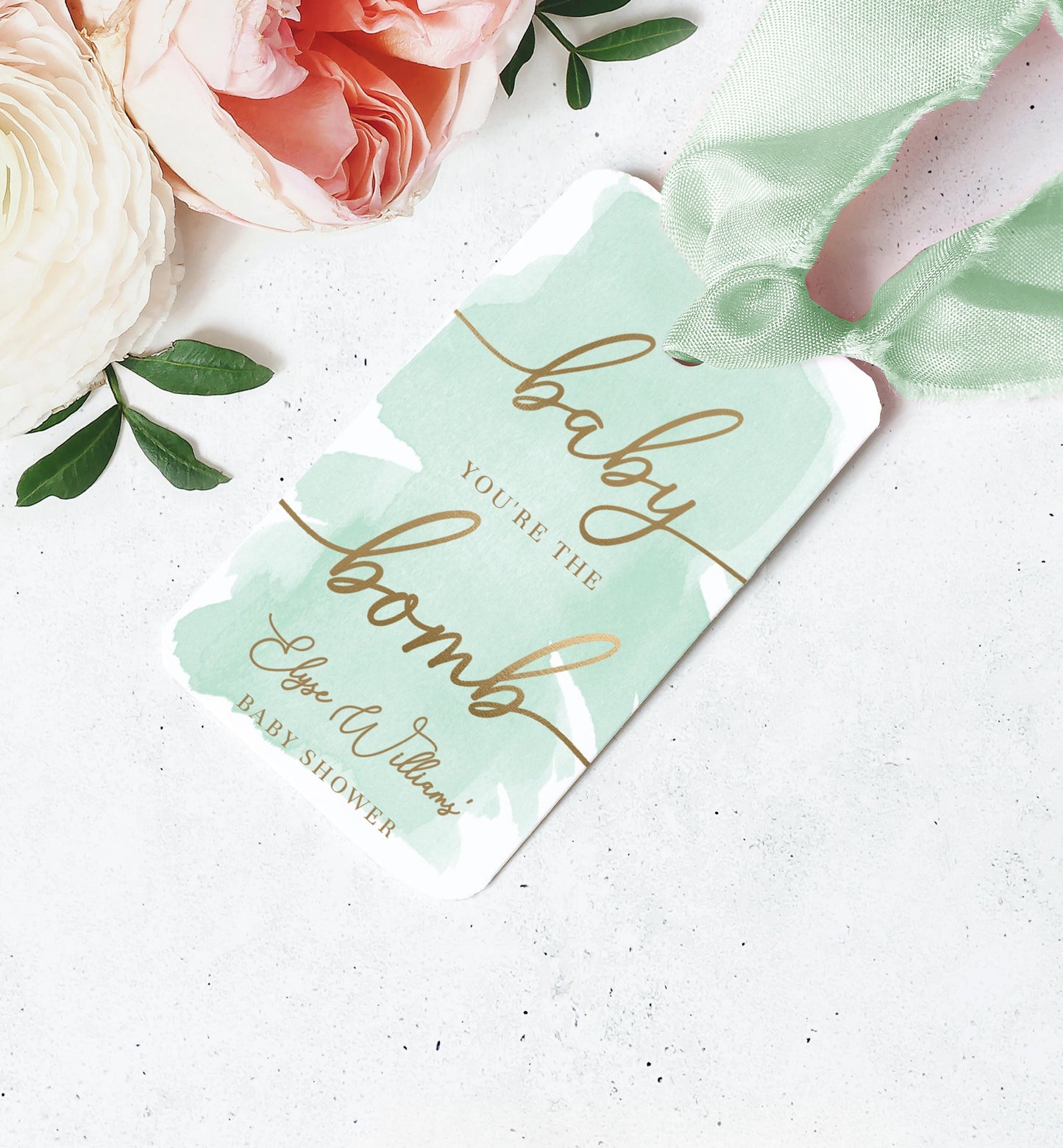 Watercolour Green | Printable Bath Bomb Favour Tags