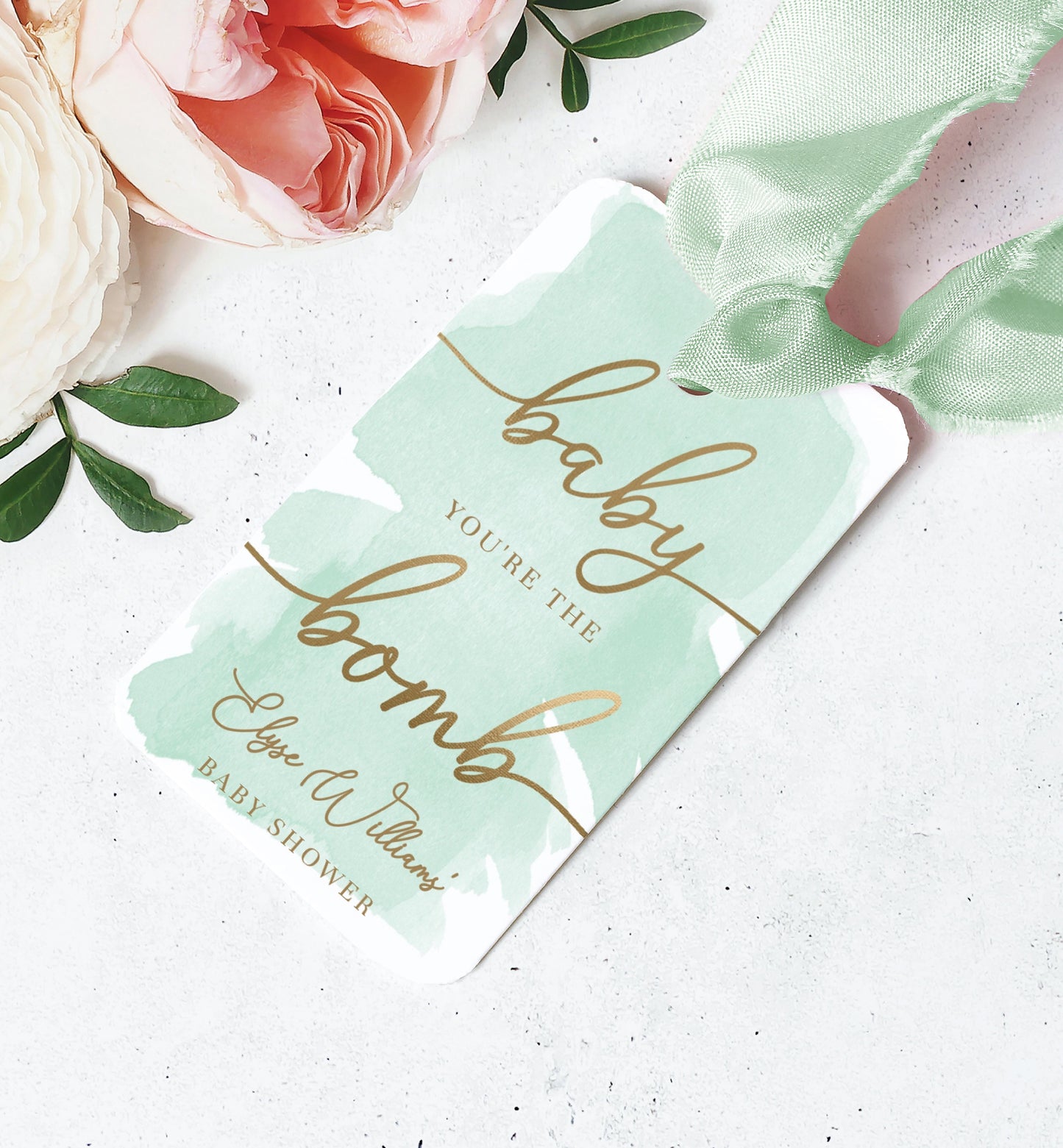 Watercolour Green | Printable Bath Bomb Favour Tags
