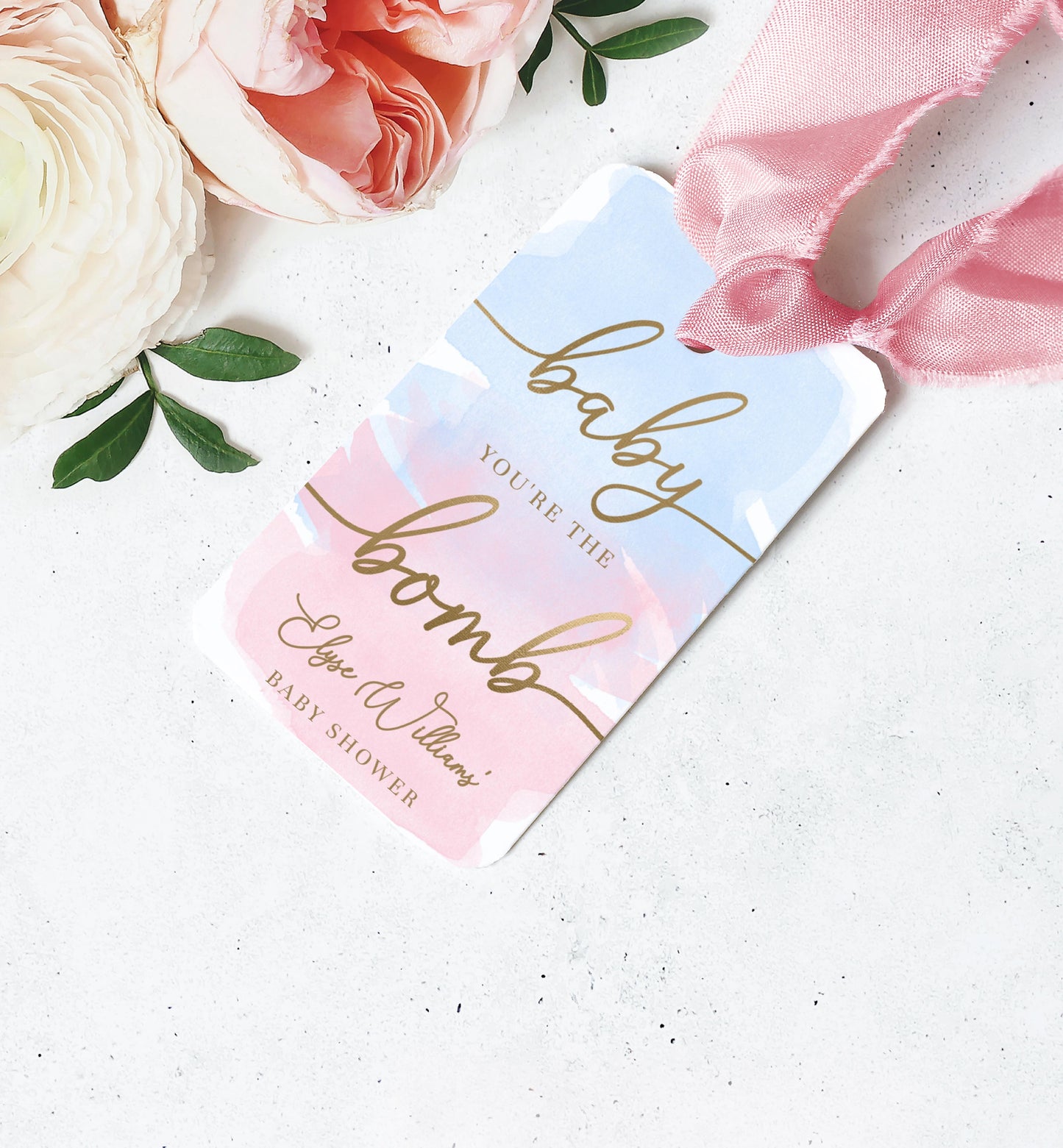 Watercolour Pink Blue | Printable Bath Bomb Favour Tags