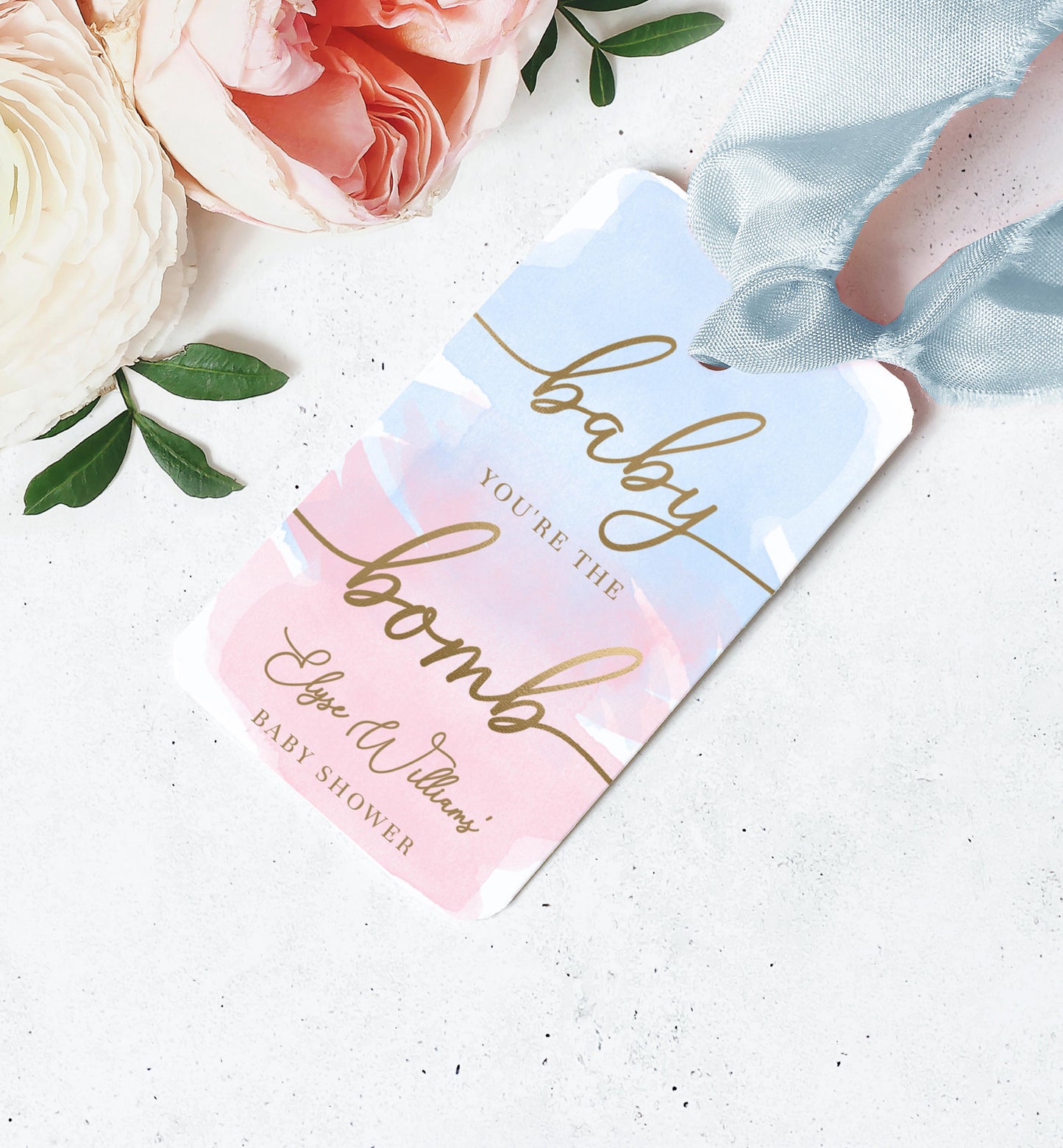 Watercolour Pink Blue | Printable Bath Bomb Favour Tags