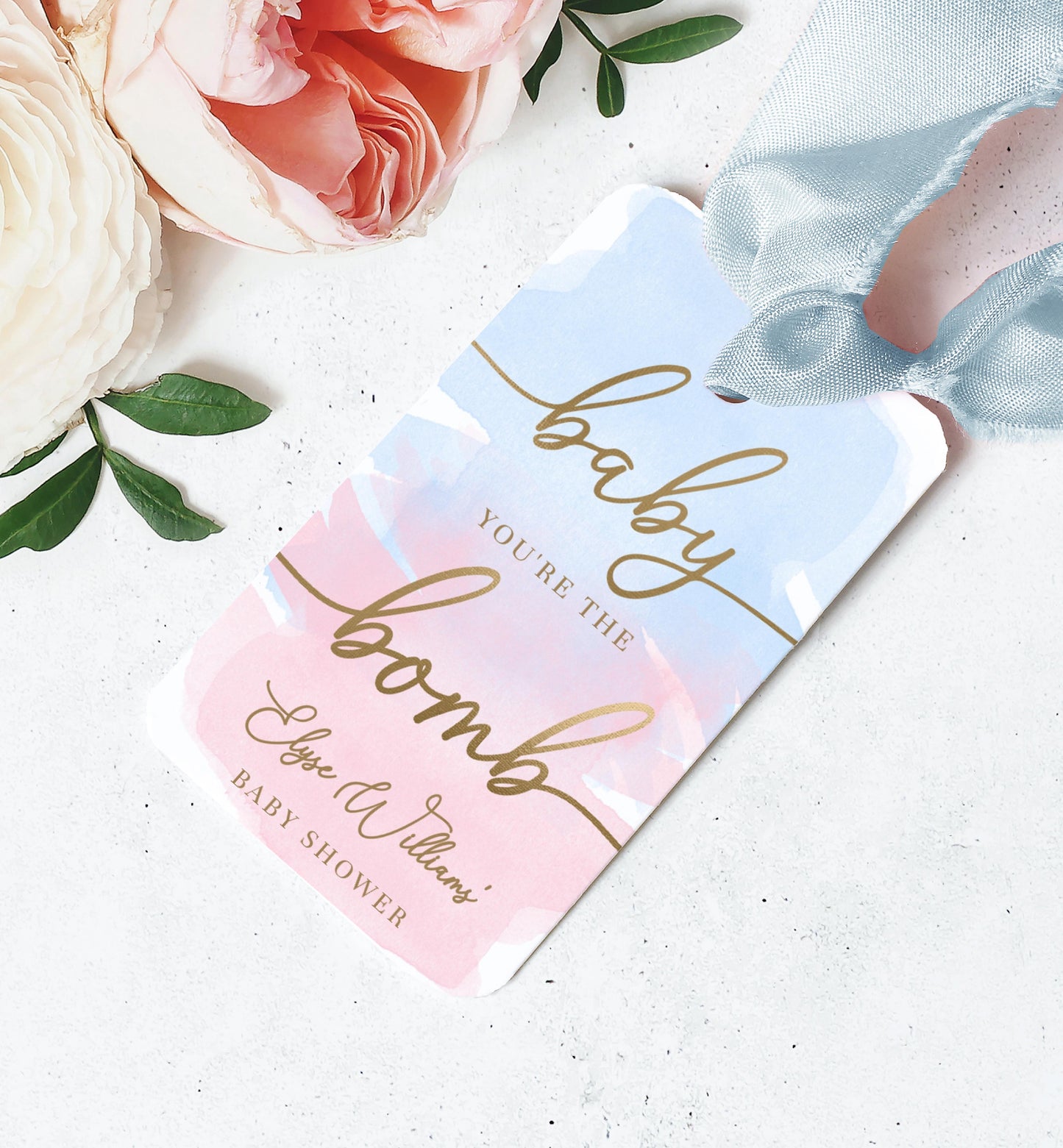 Watercolour Pink Blue | Printable Bath Bomb Favour Tags