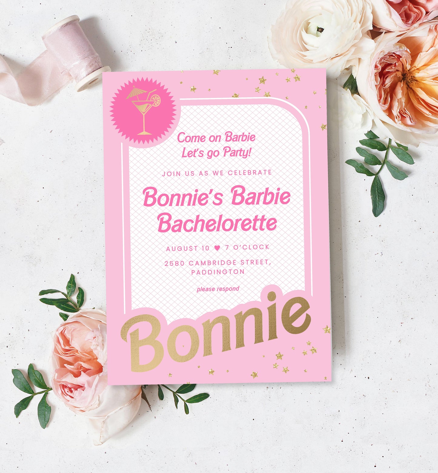 Barbie Party Pink Gold | Printable Bachelorette Party Invitation Template