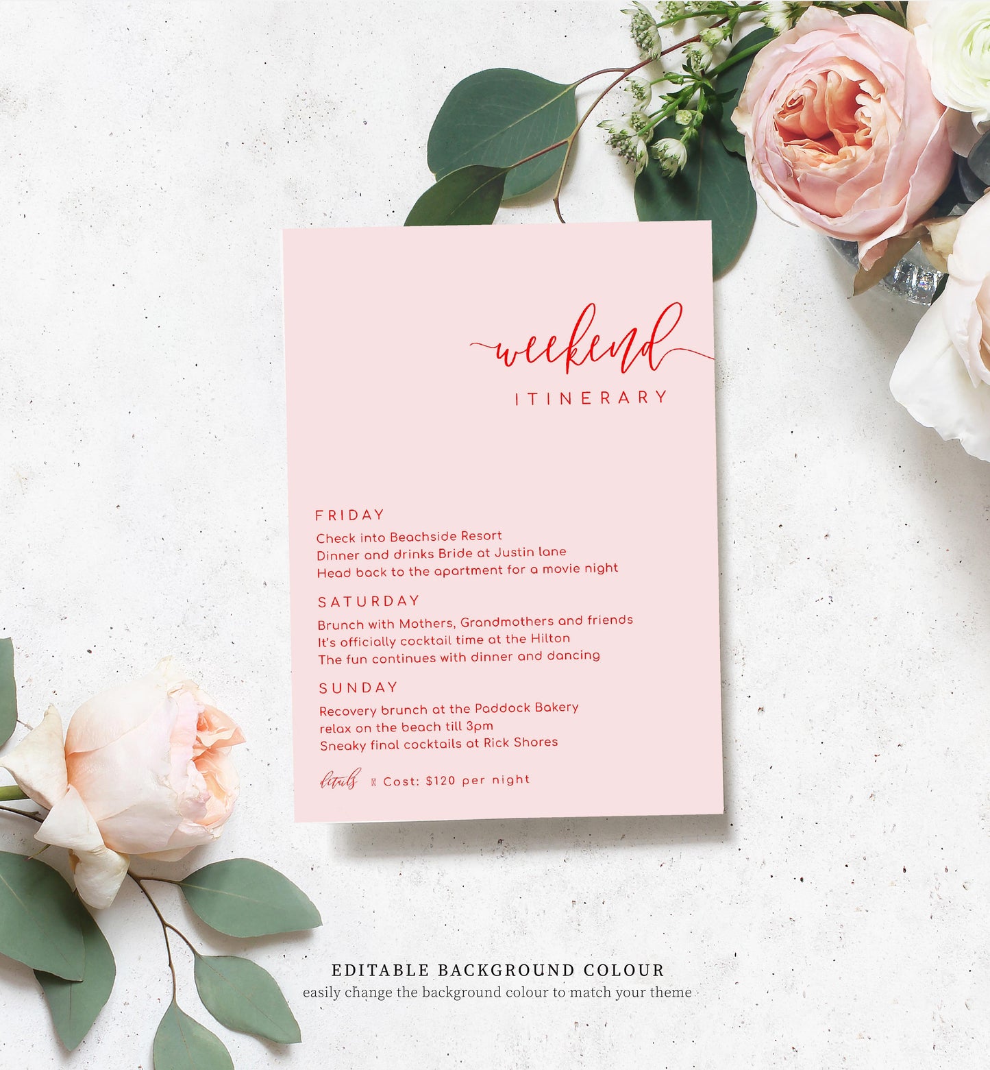 Lucas Script White | Printable Weekend Itinerary - Black Bow Studio