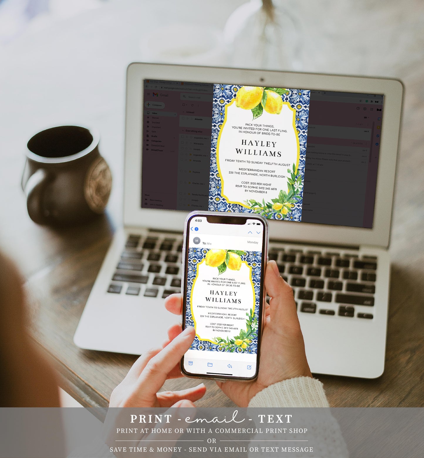 Positano Lemons | Printable Bachelorette Weekend Invitation Suite Template - Black Bow Studio