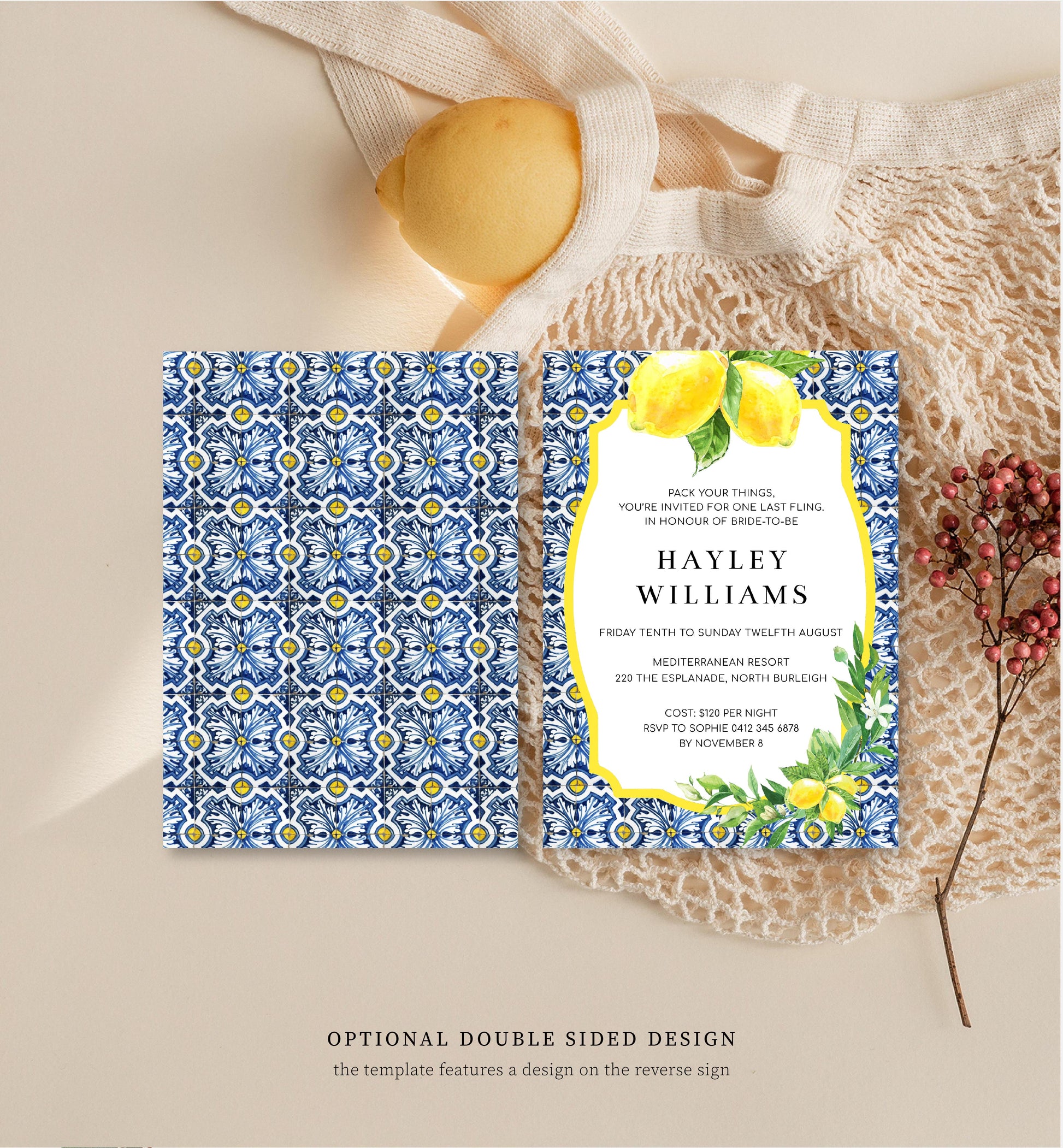 Positano Lemons | Printable Bachelorette Weekend Invitation Suite Template - Black Bow Studio