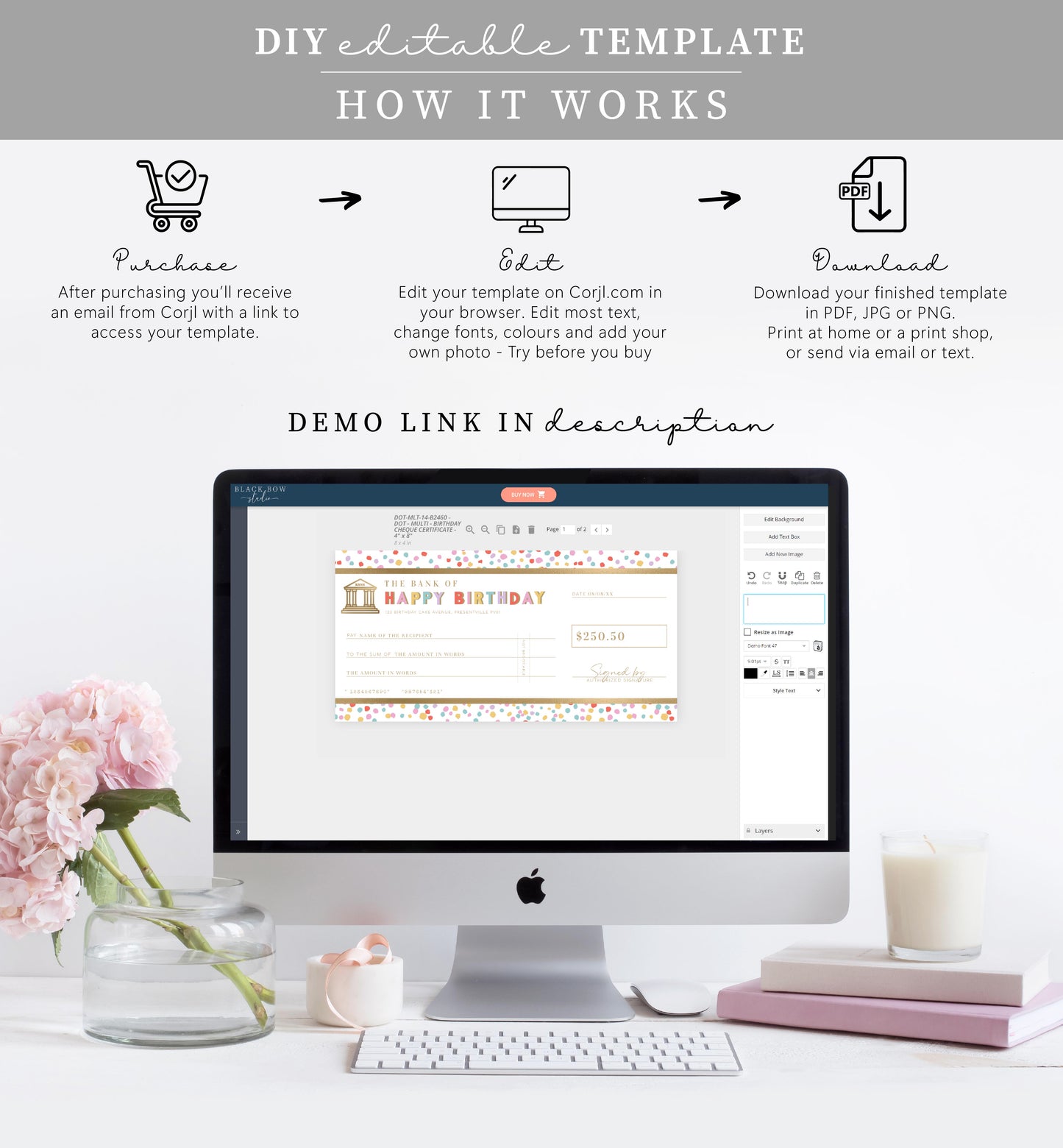 Dot Multi | Printable Birthday Cheque Gift Voucher Template