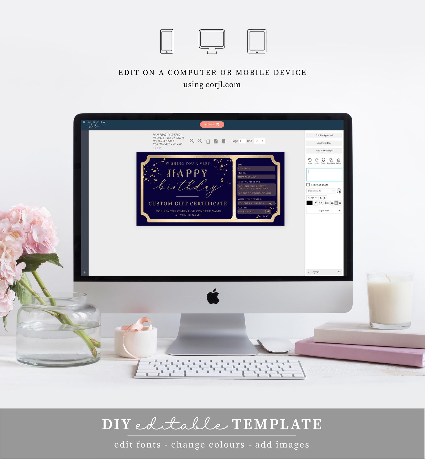 Paintly Navy Gold | Printable Custom Gift Voucher