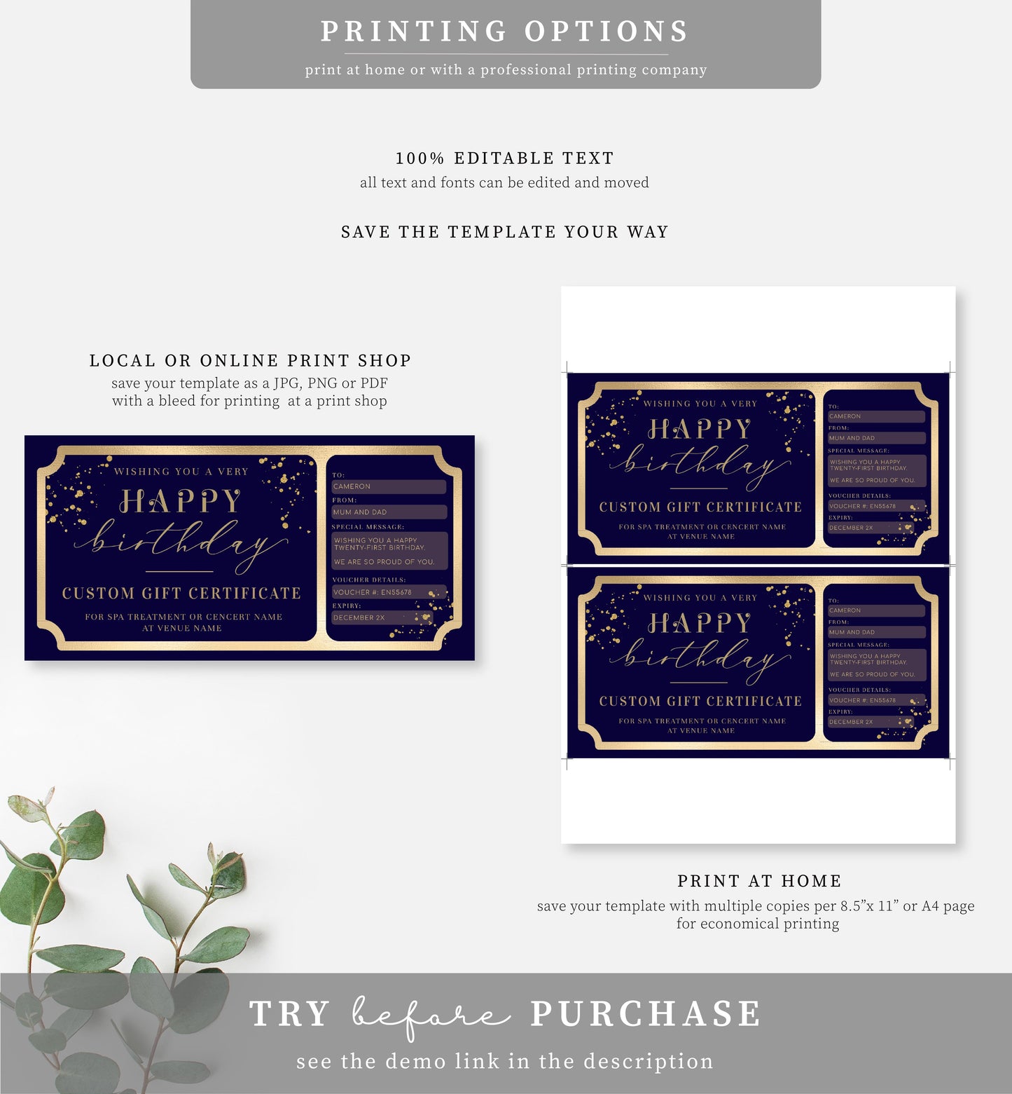 Paintly Navy Gold | Printable Custom Gift Voucher