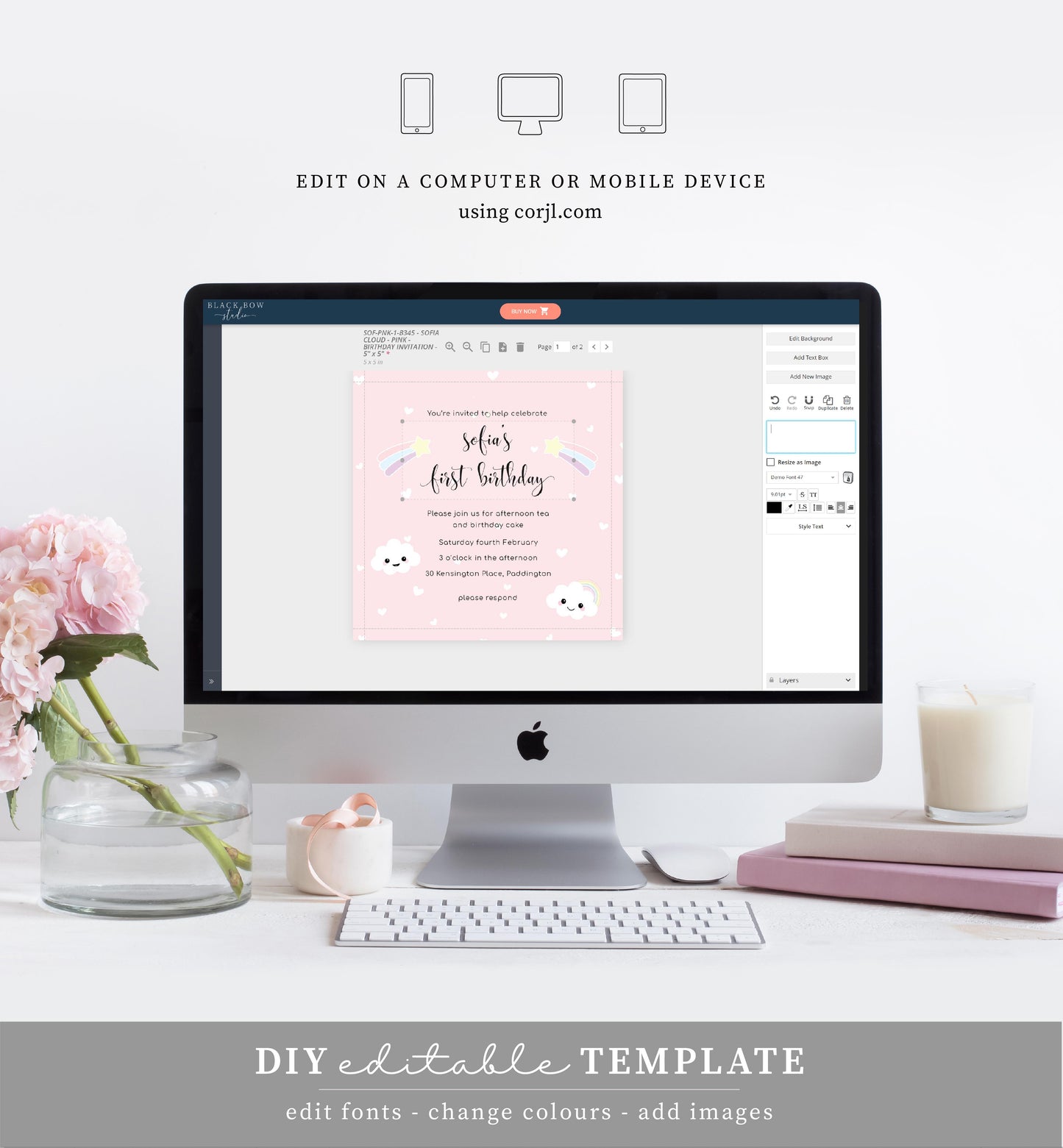 Sofia Cloud | Birthday Invitation - Black Bow Studio