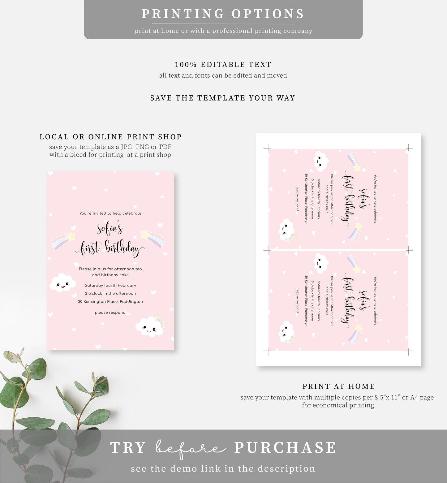 Sofia Cloud | Birthday Invitation - Black Bow Studio