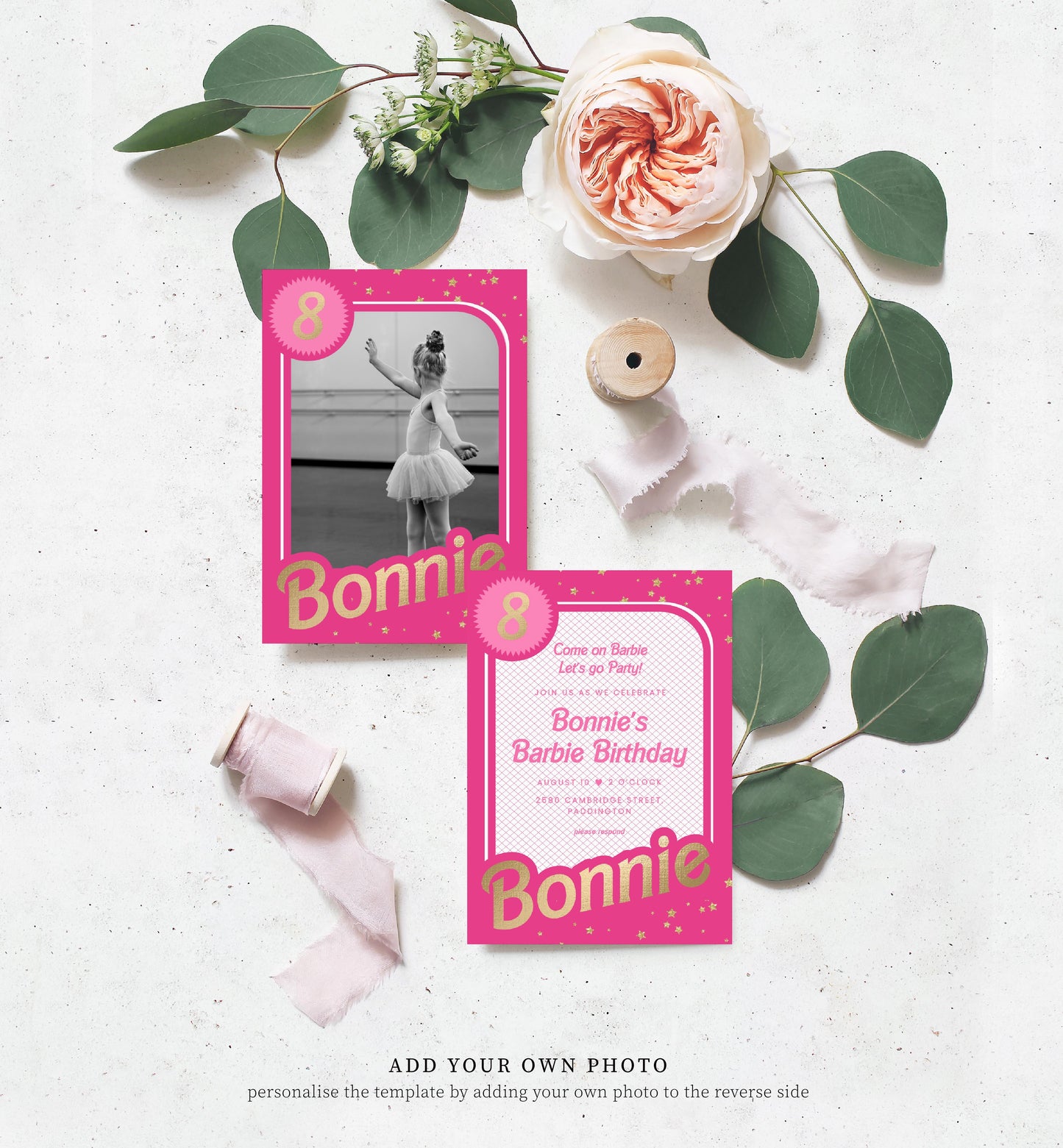 Barbie Party Hot Pink Gold | Printable Birthday Invitation Template