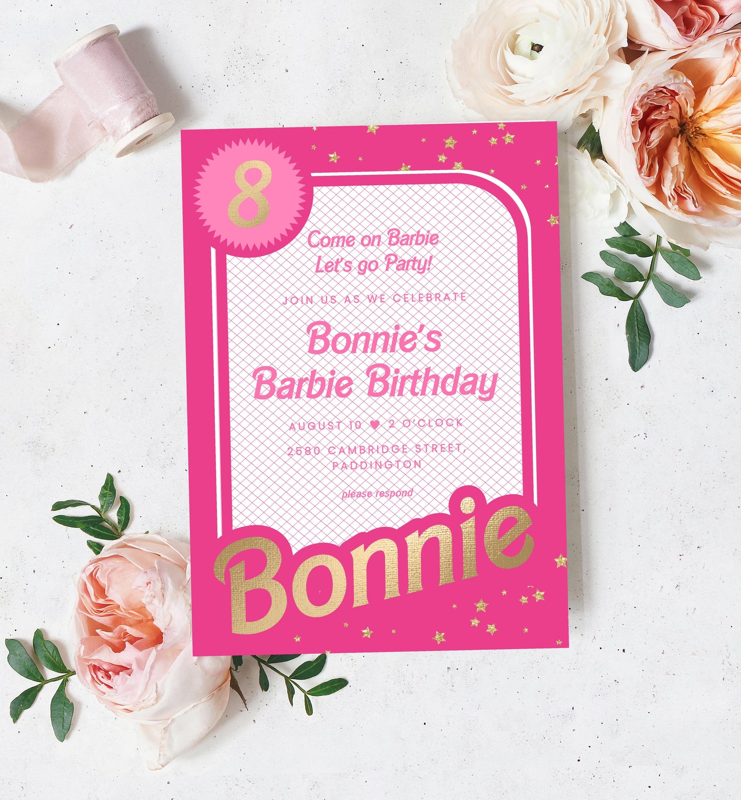 Barbie Party Hot Pink Gold | Printable Birthday Invitation Template