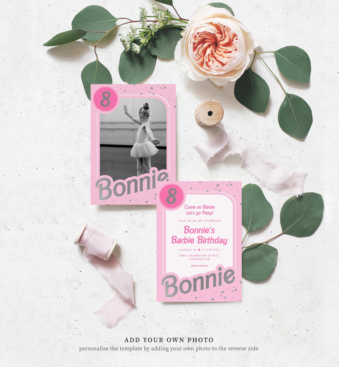 Barbie Party Pink Silver | Printable Birthday Invitation Template