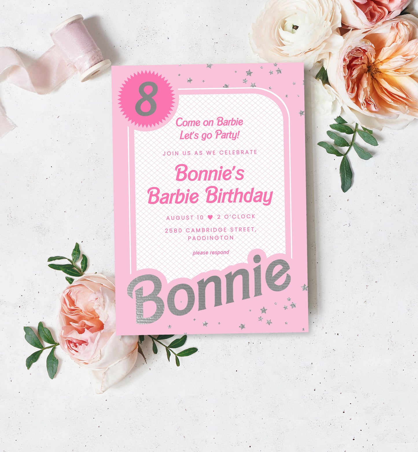 Barbie Party Pink Silver | Printable Birthday Invitation Template