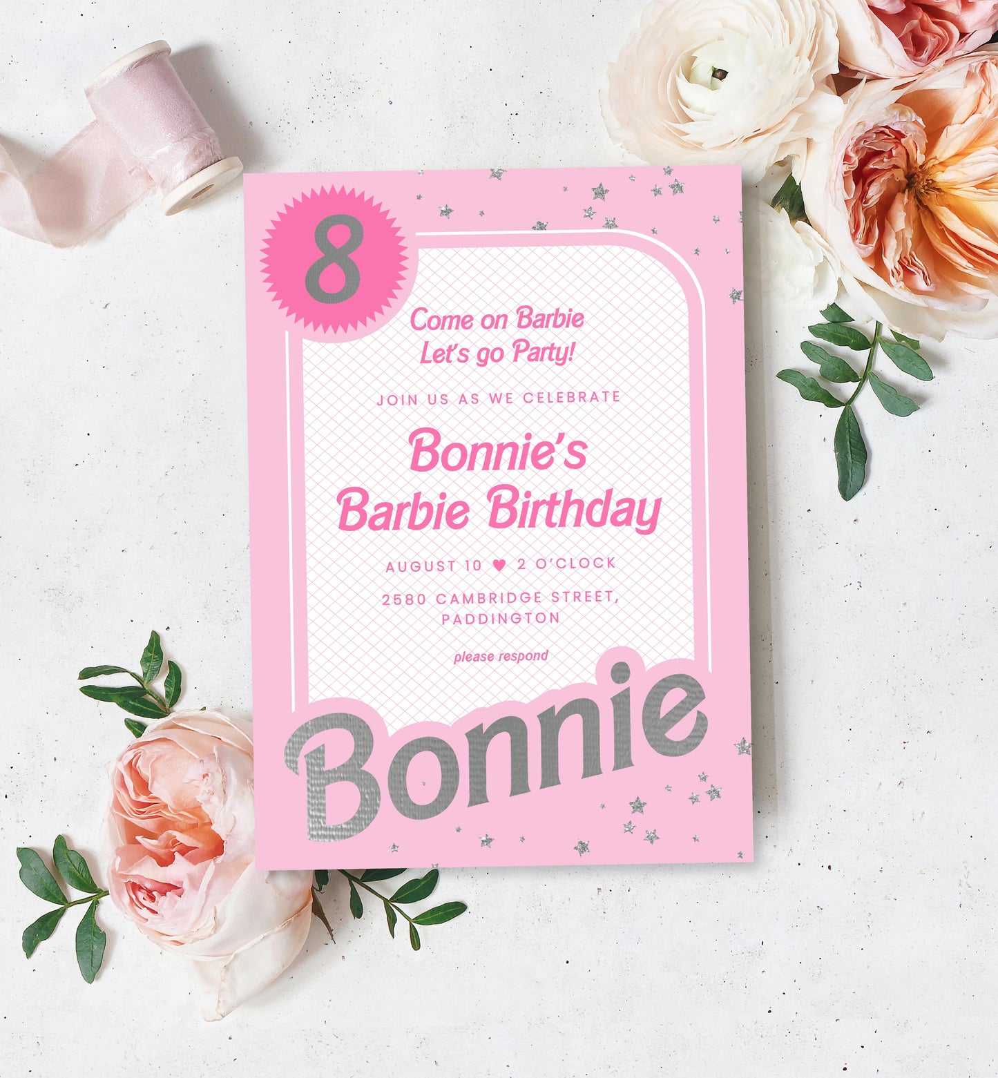 Barbie Party Pink Silver | Printable Birthday Invitation Template