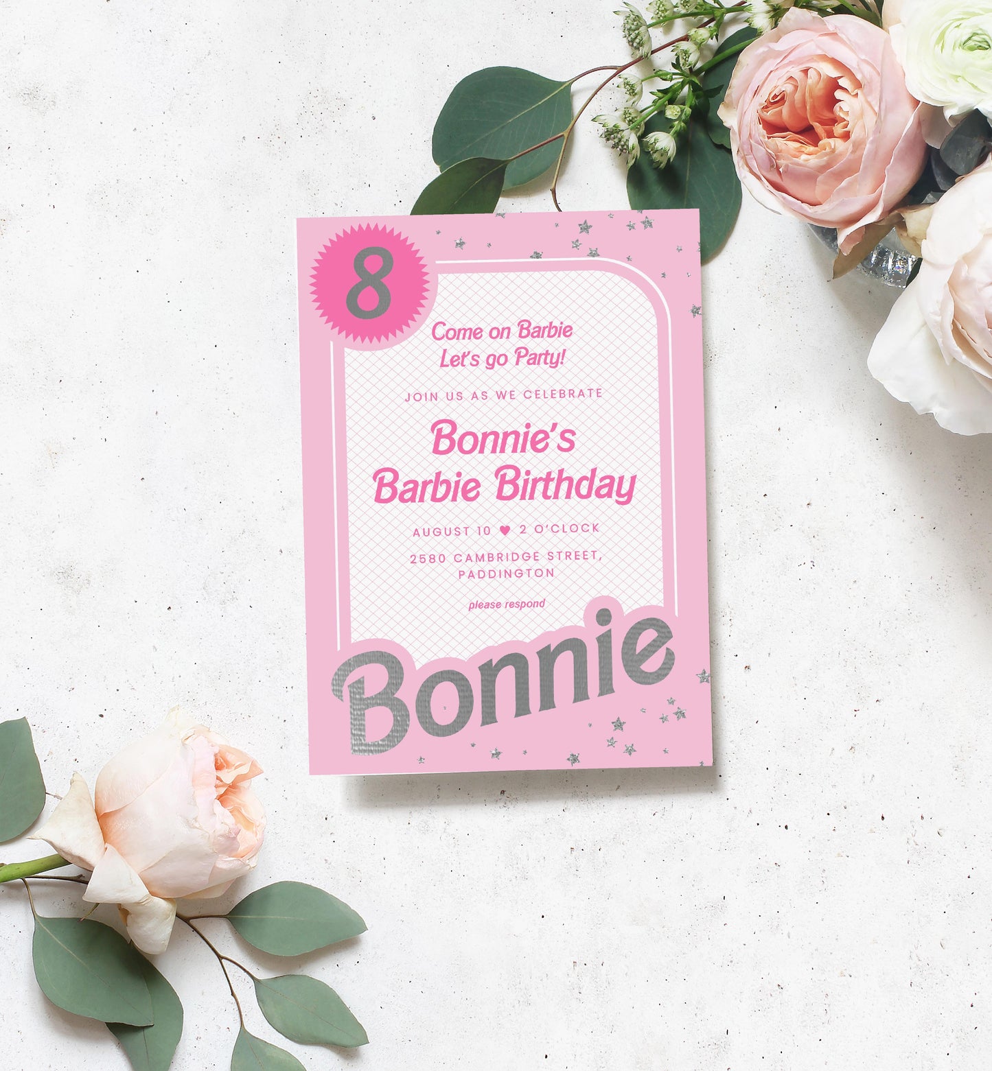 Barbie Party Pink Silver | Printable Birthday Invitation Template