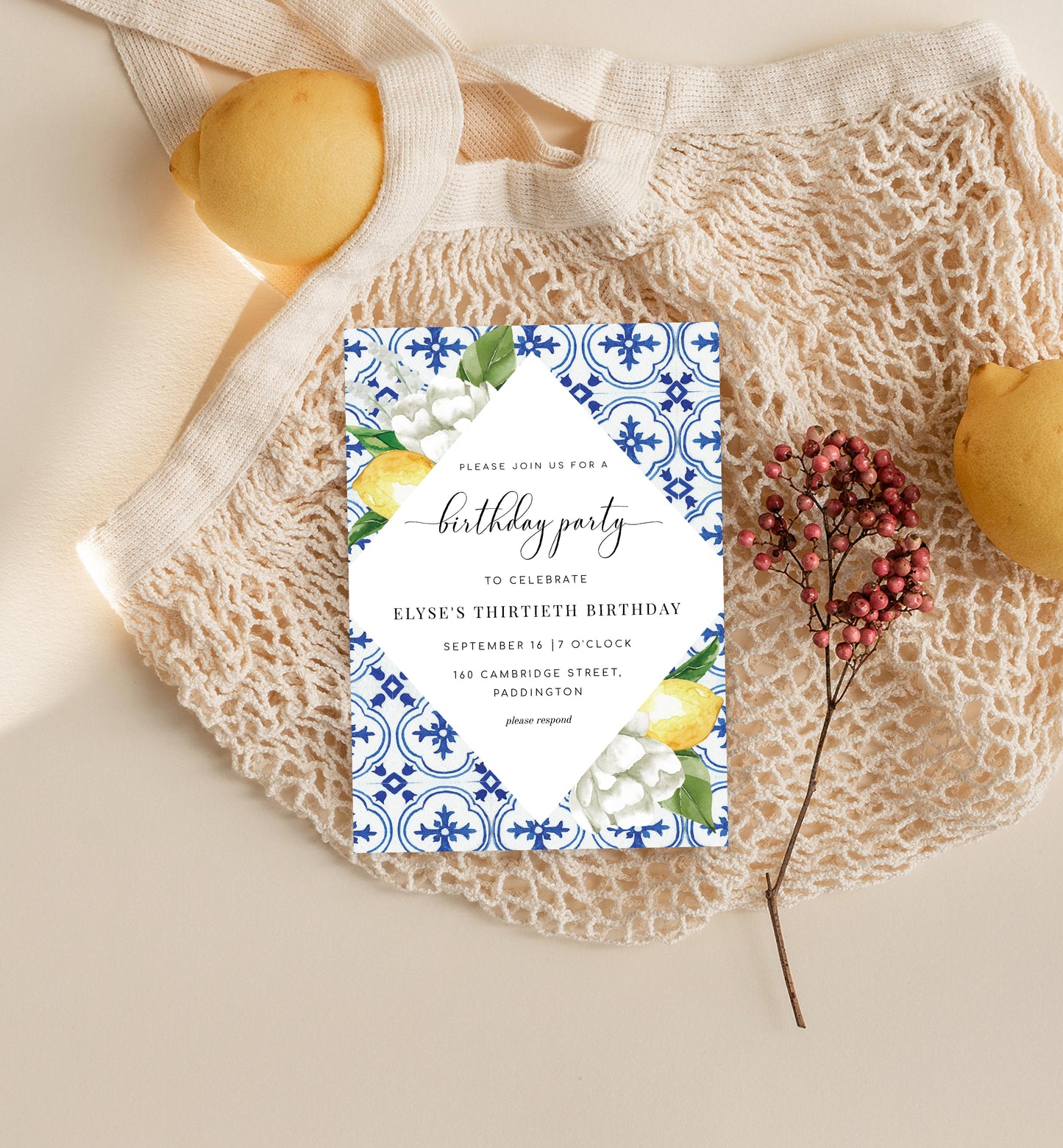 The Med Lemons | Printable Birthday Invitation - Black Bow Studio