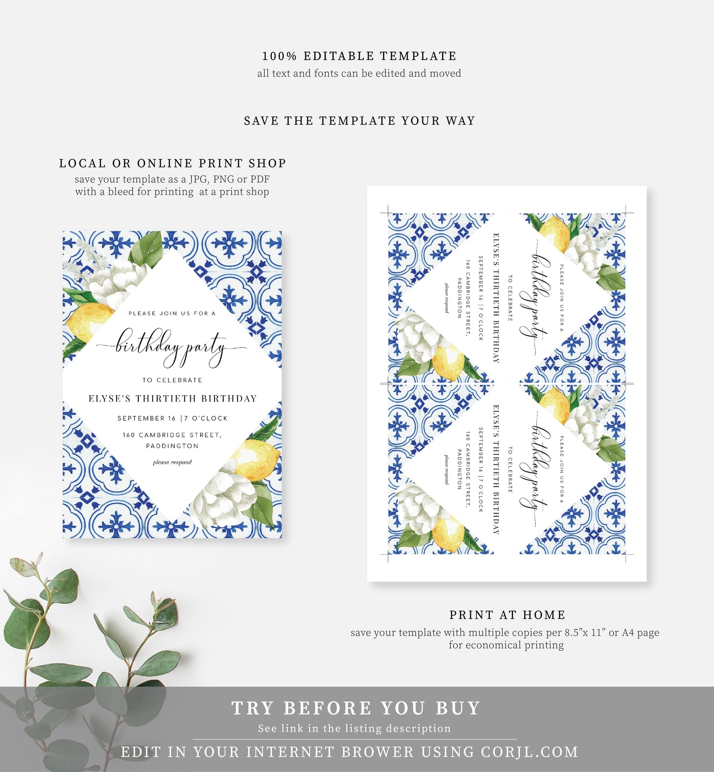 The Med Lemons | Printable Birthday Invitation - Black Bow Studio