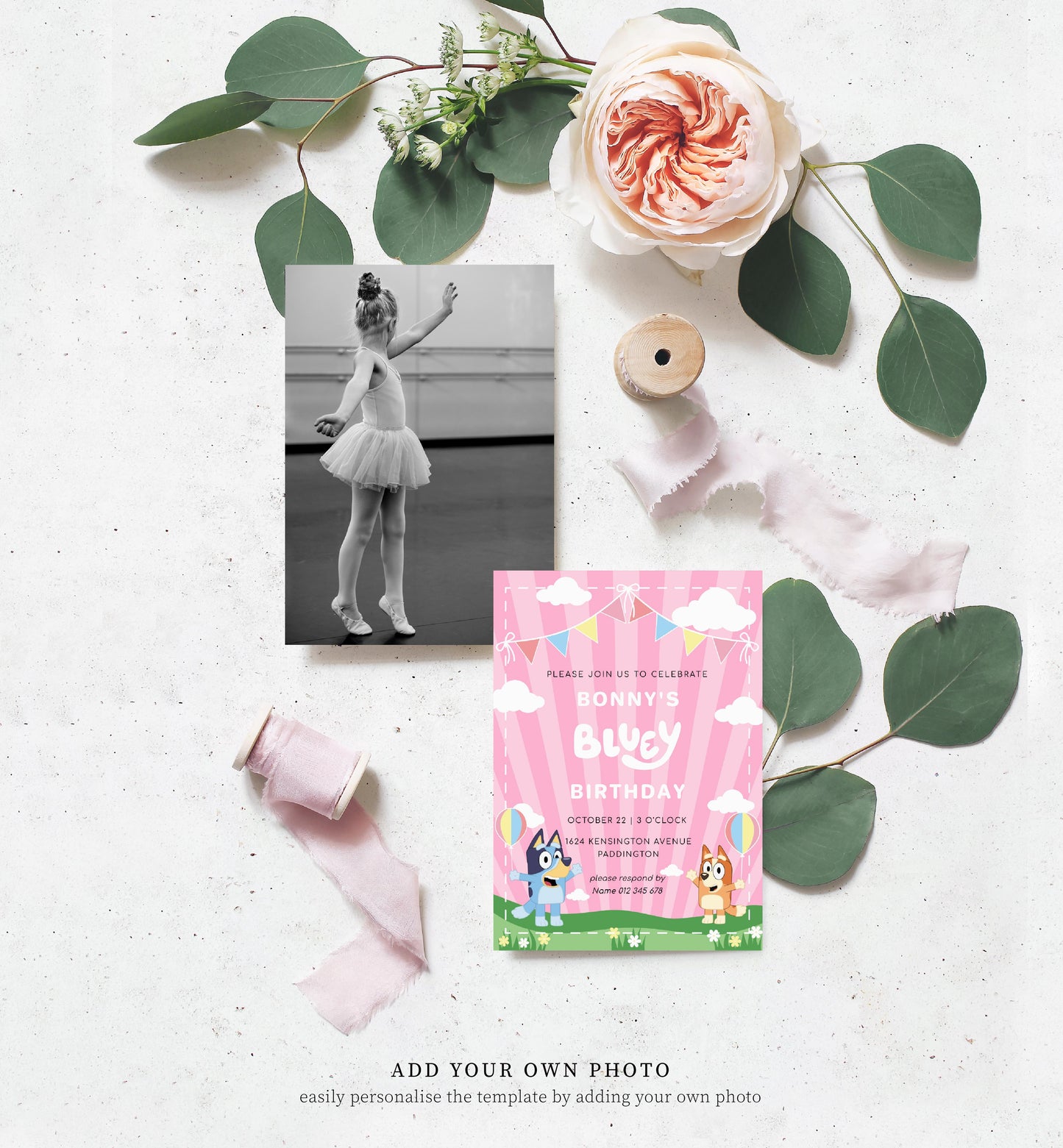 Bluey Pink | Printable Birthday Invitation Template