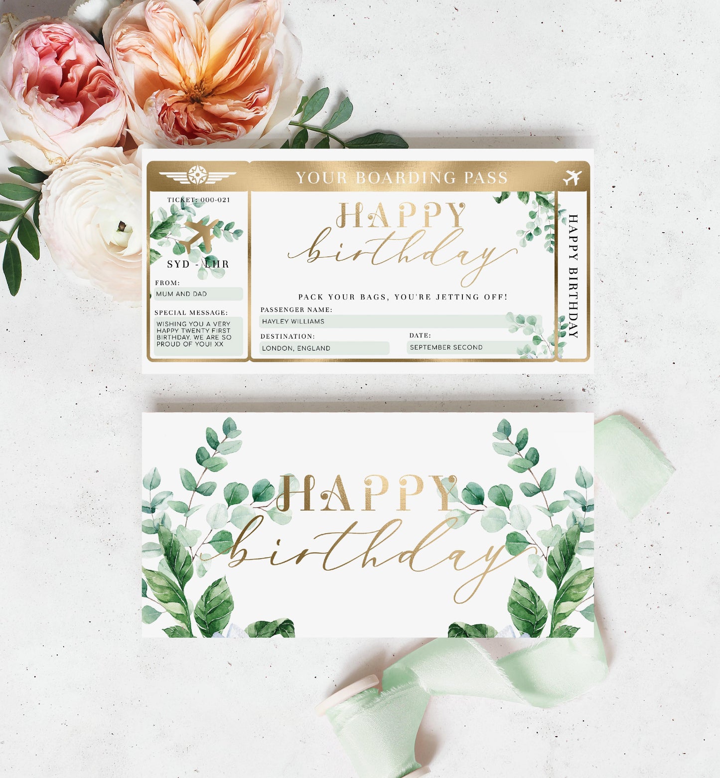 Ferras Blossom Greenery | Printable Birthday Boarding Pass - Black Bow Studio