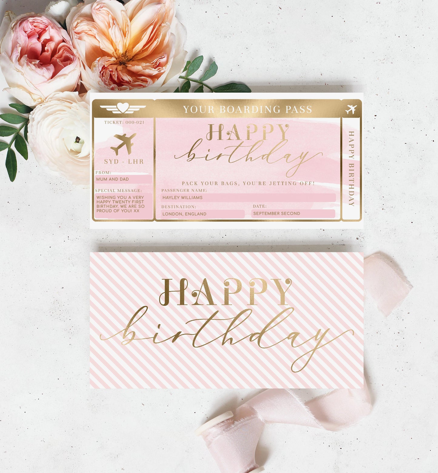 Watercolour Pink | Printable Birthday Boarding Pass - Black Bow Studio