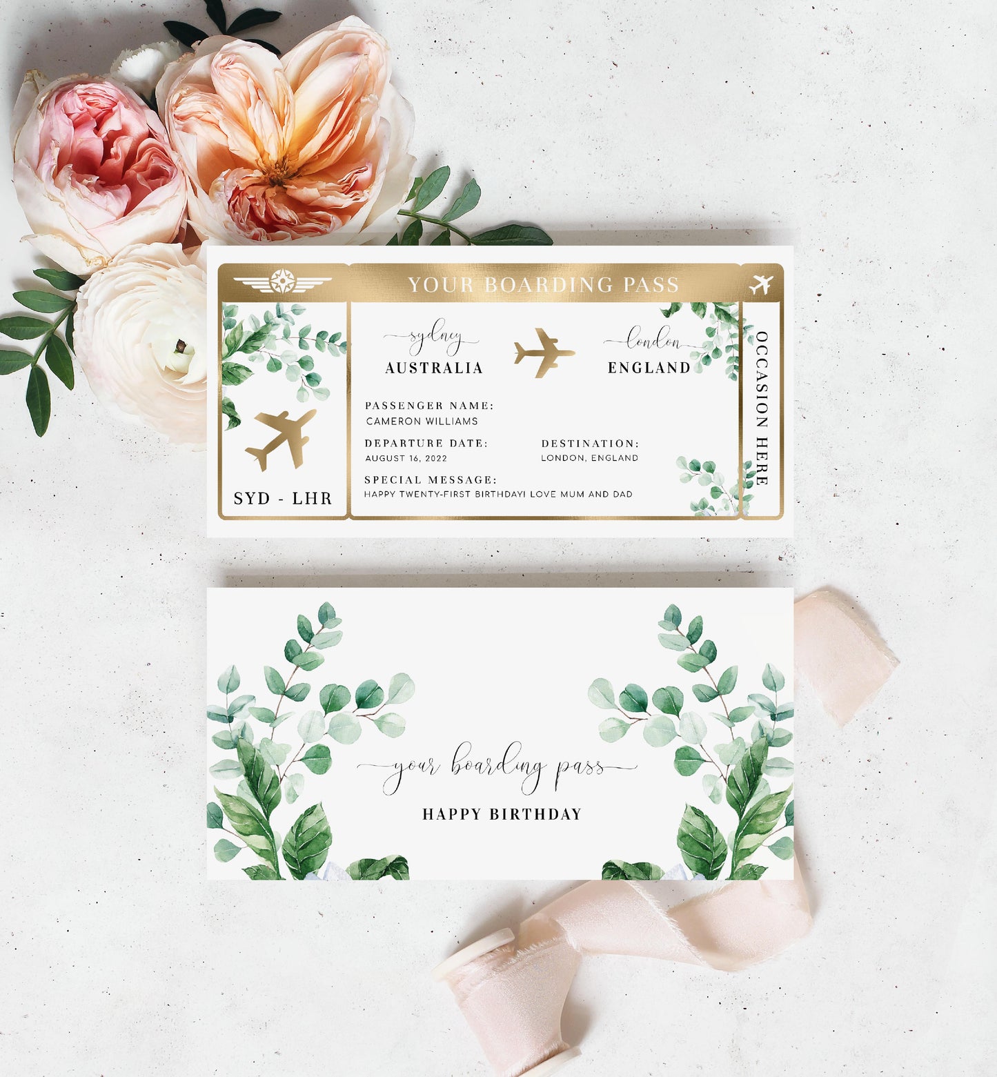 Ferras Blossom Greenery | Printable Boarding Pass - Black Bow Studio