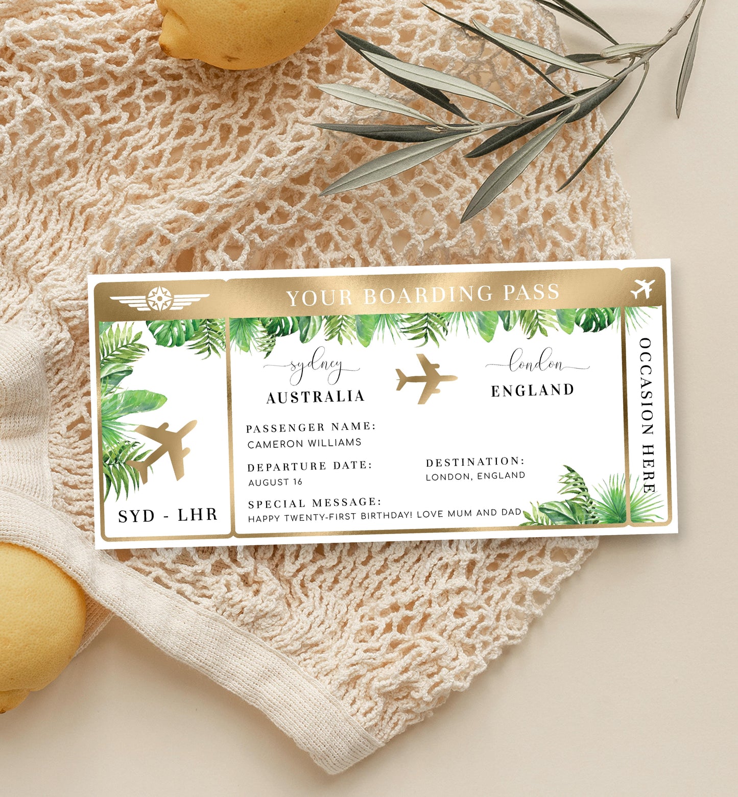 Nantucket Palm | Printable Boarding Pass - Black Bow Studio